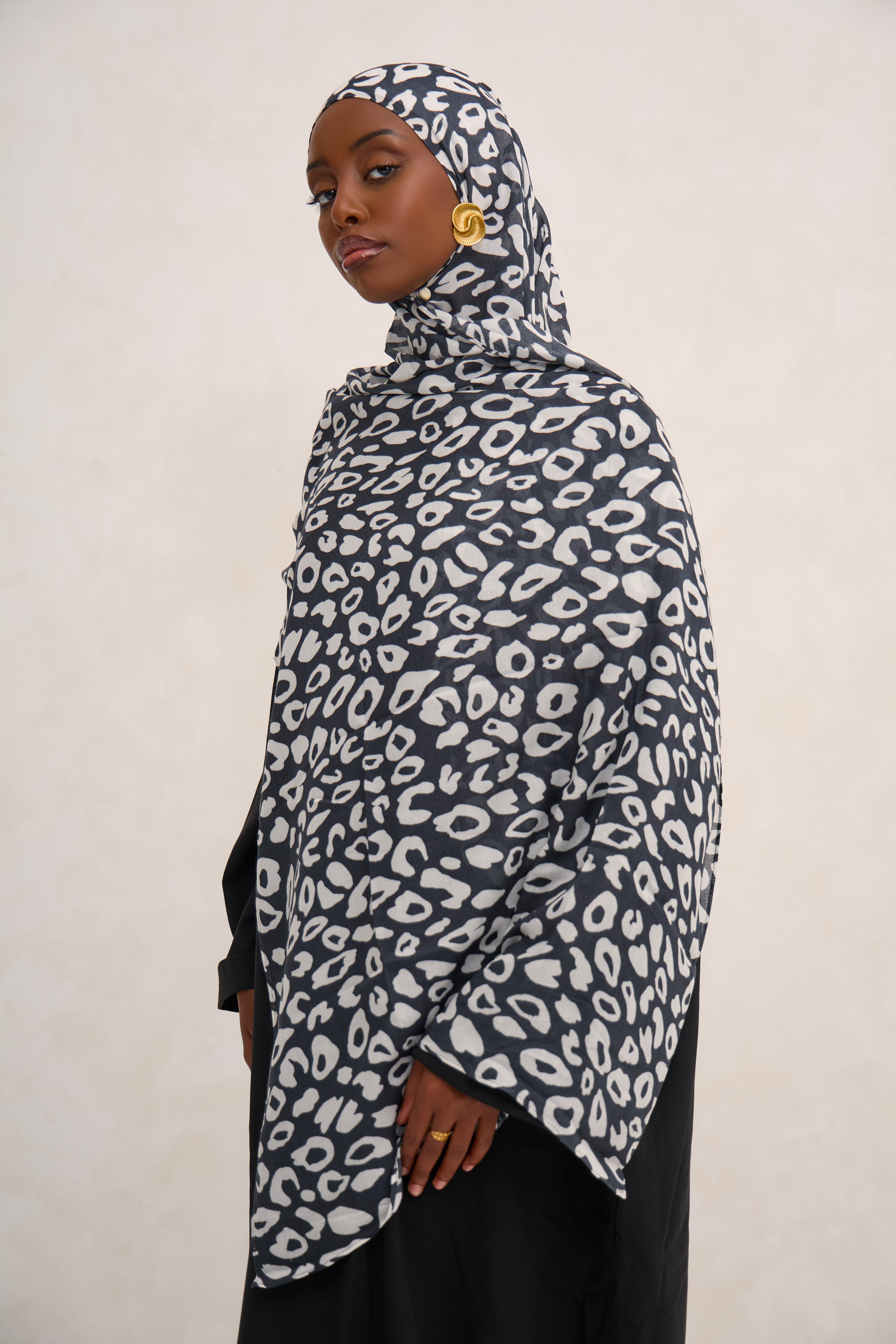 Black Printed Leopard Modal Hijab