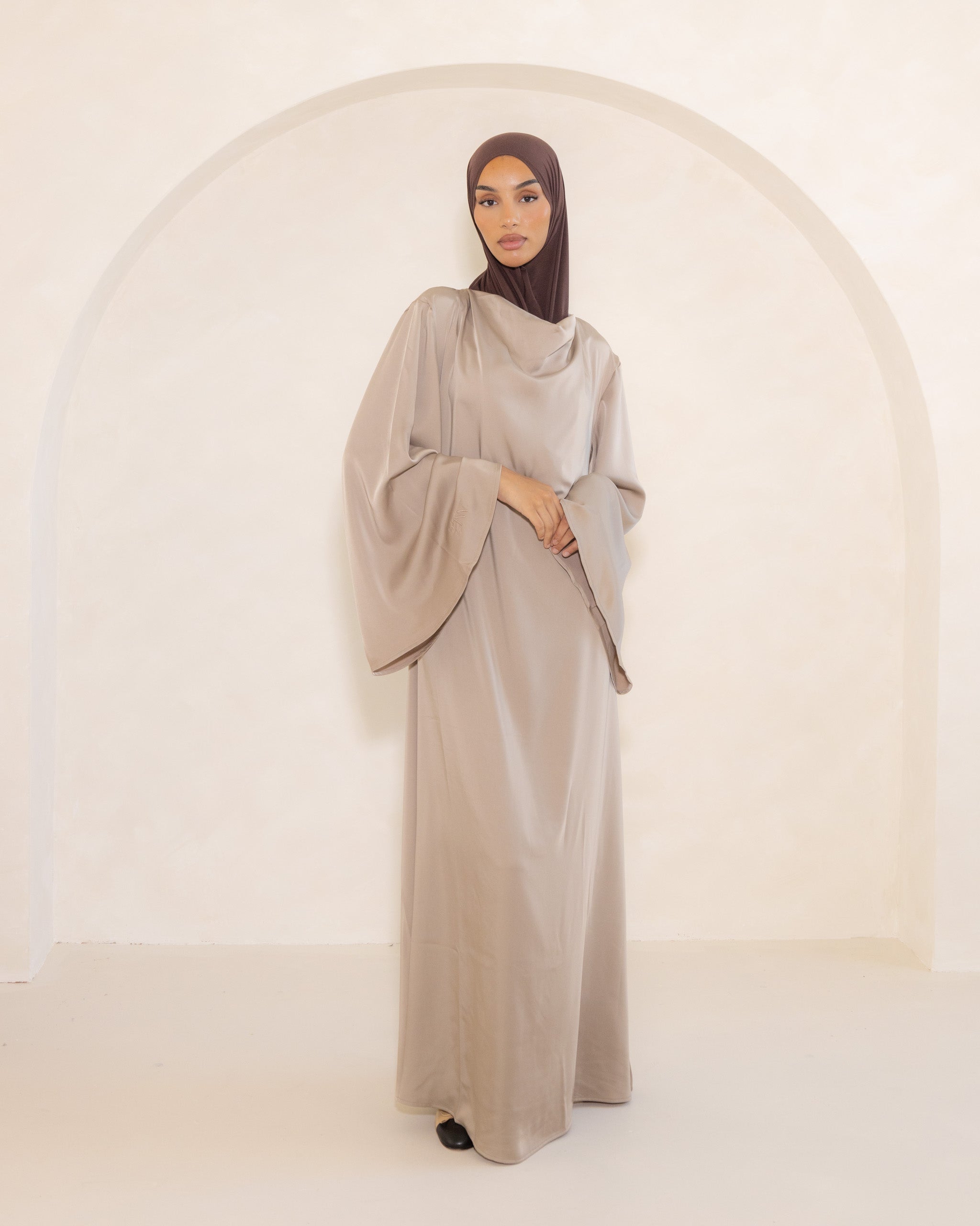 Champagne Cowl Neck Satin Dress