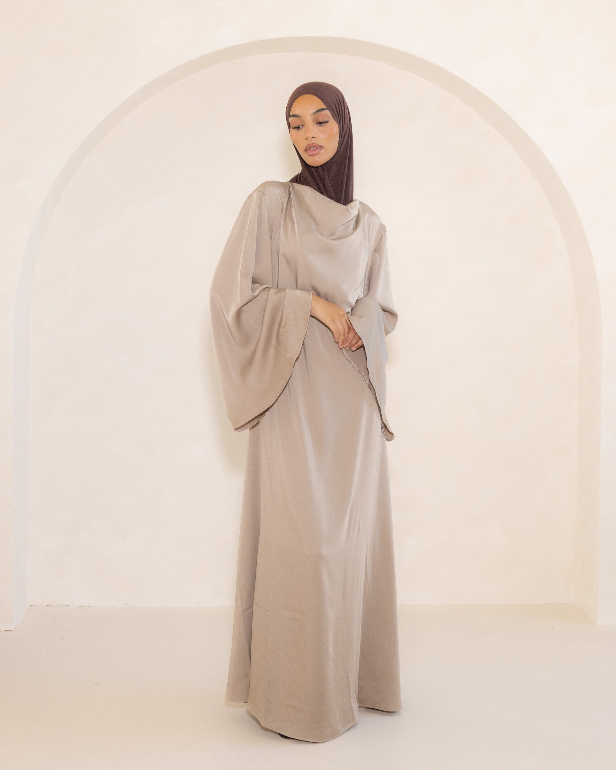 Champagne Cowl Neck Satin Dress