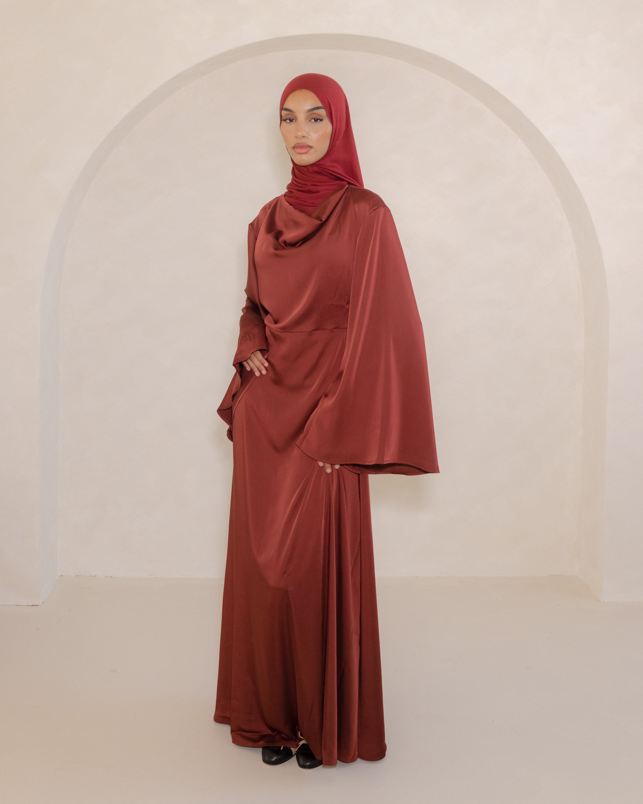 Ruby Cowl Neck Satin Dress