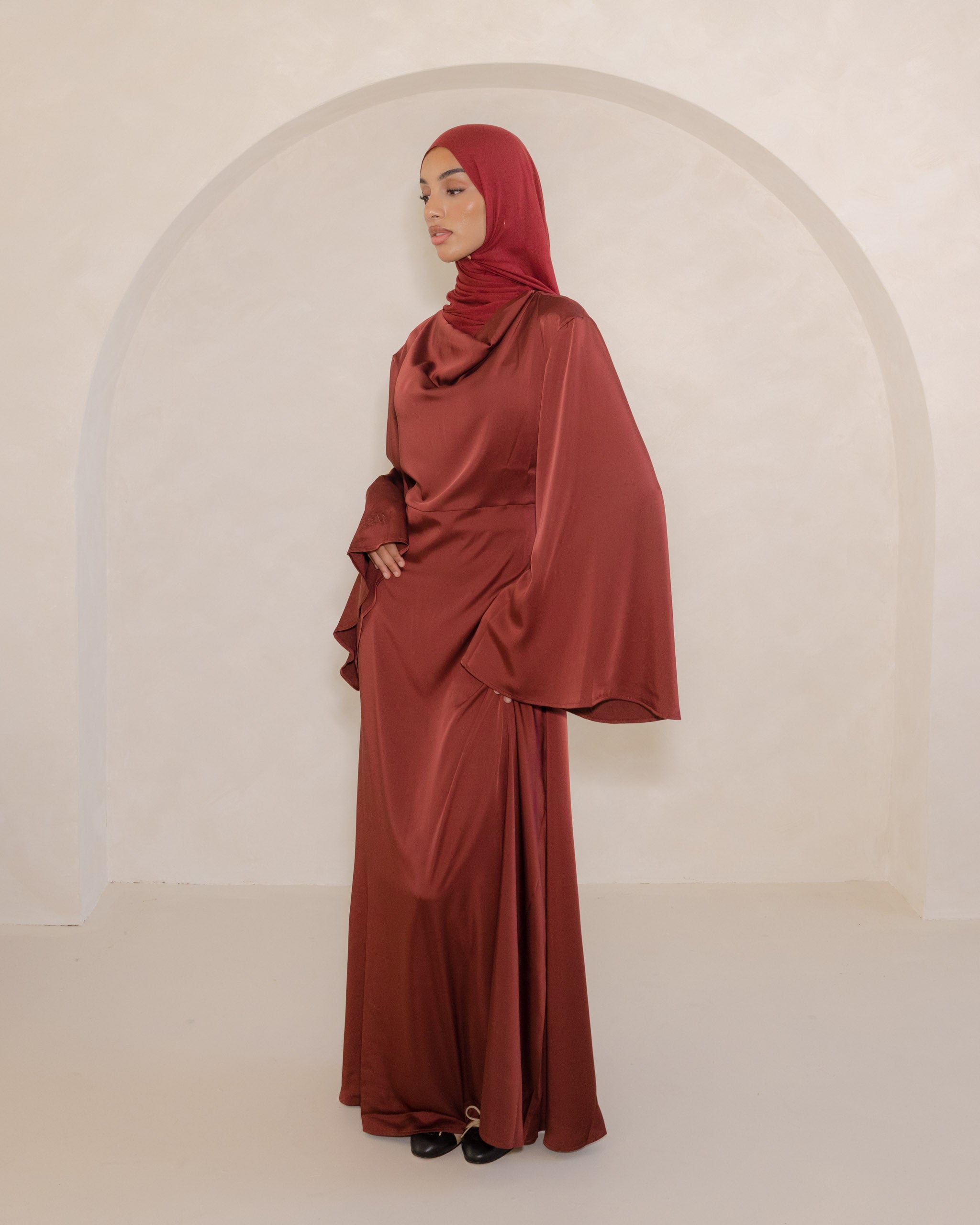 Ruby Cowl Neck Satin Dress
