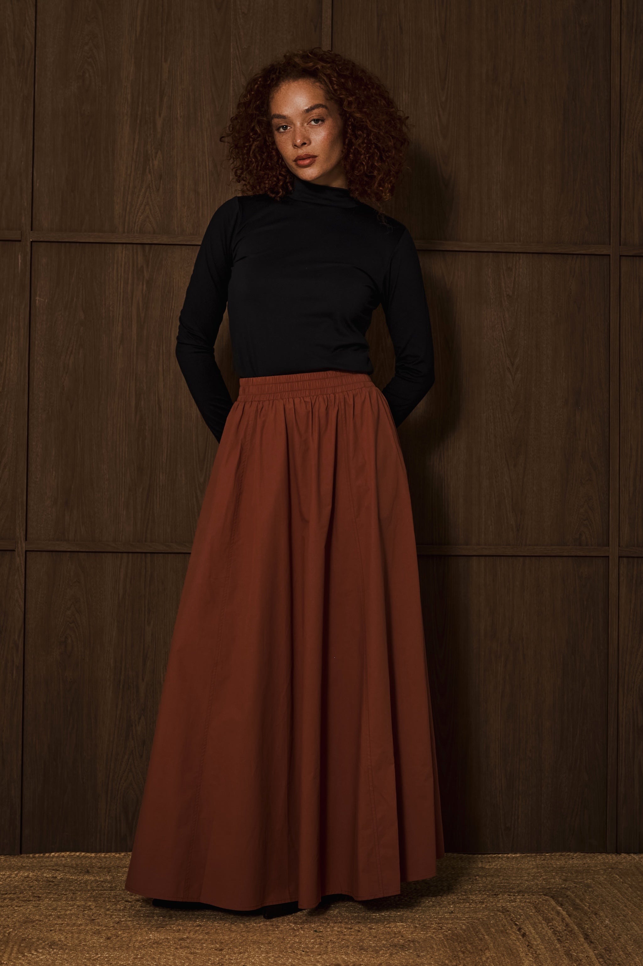 Amber Brown Poplin Cotton Skirt