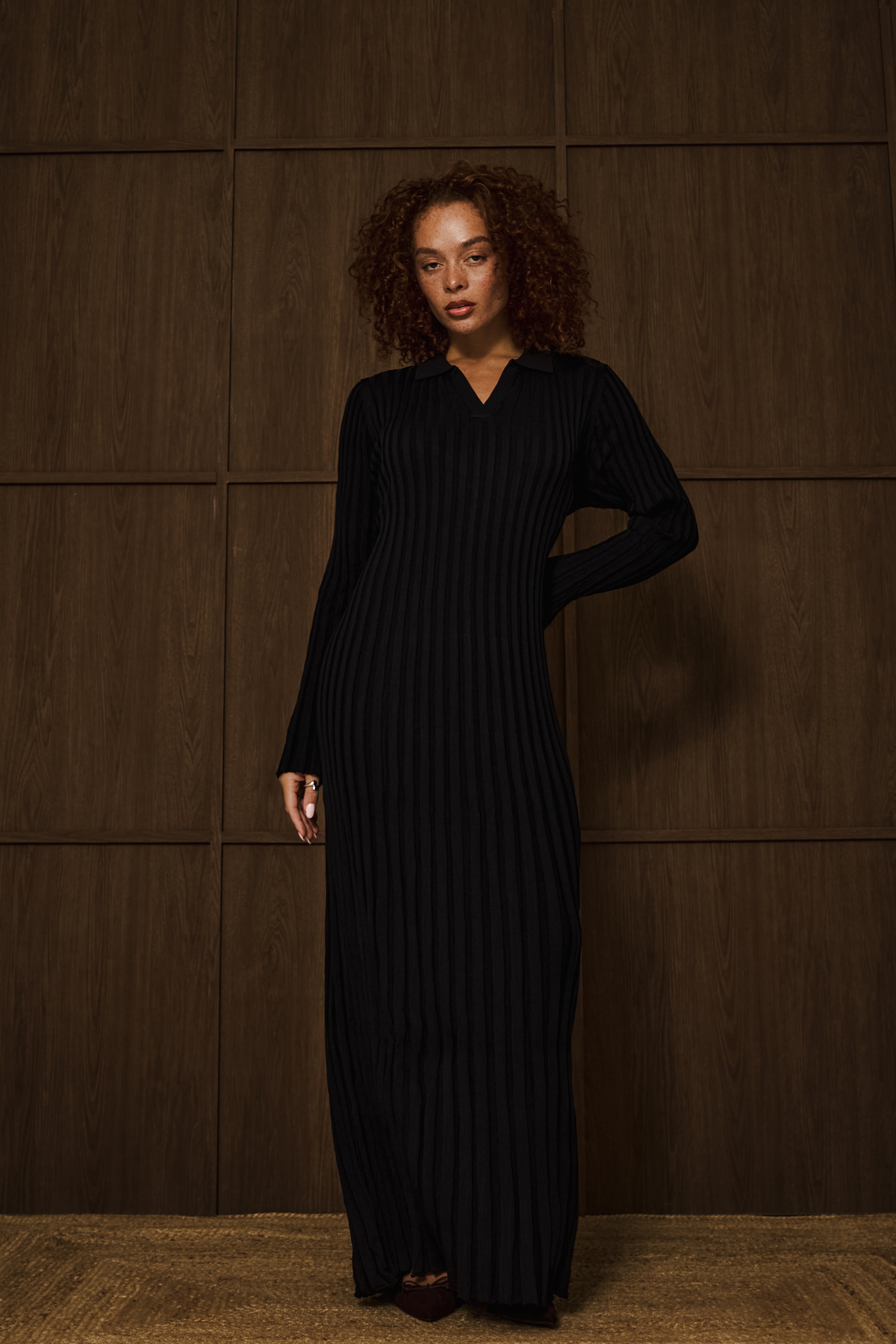 Black Knit Rib Dress
