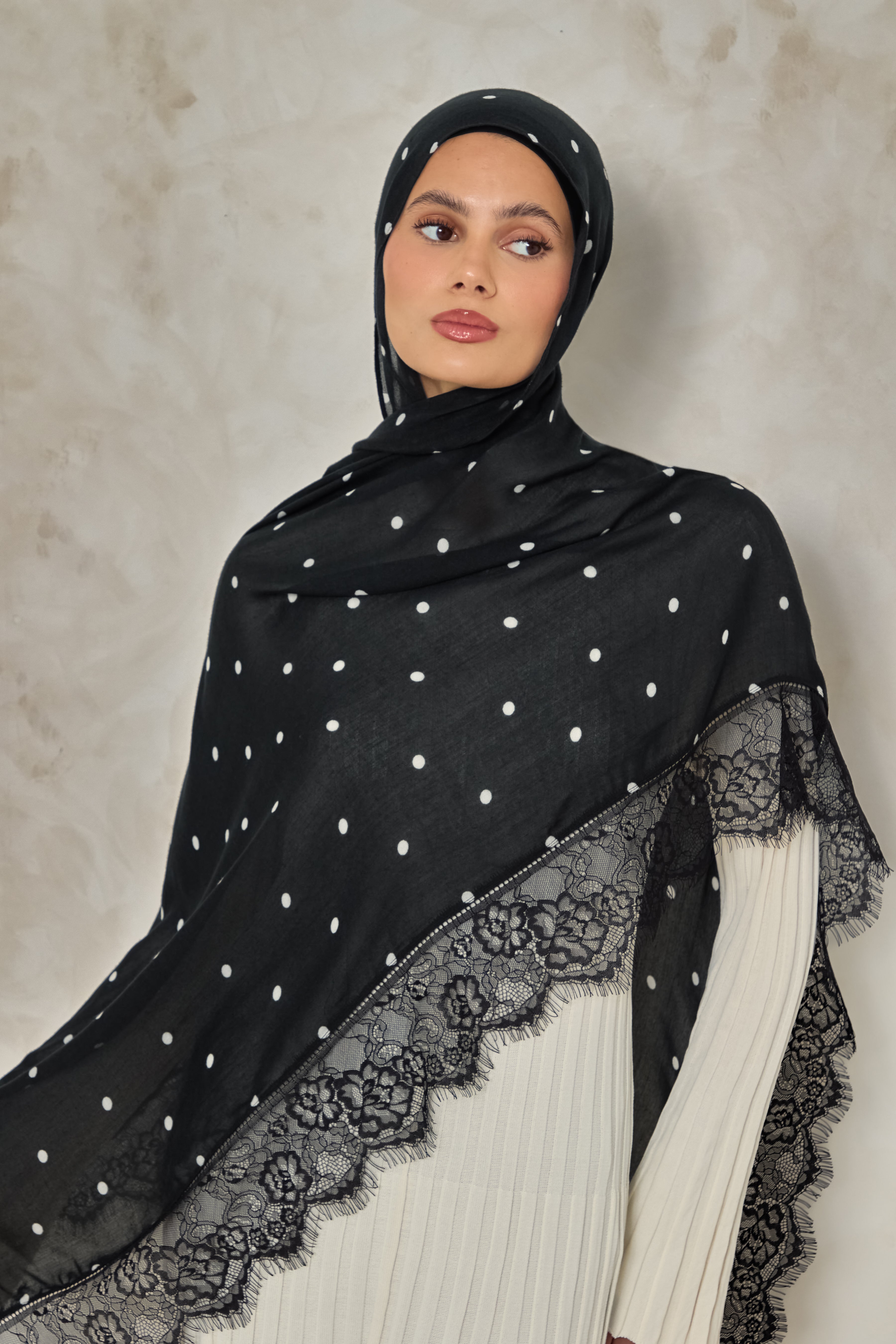 Black Polka Modal Lace Hijab