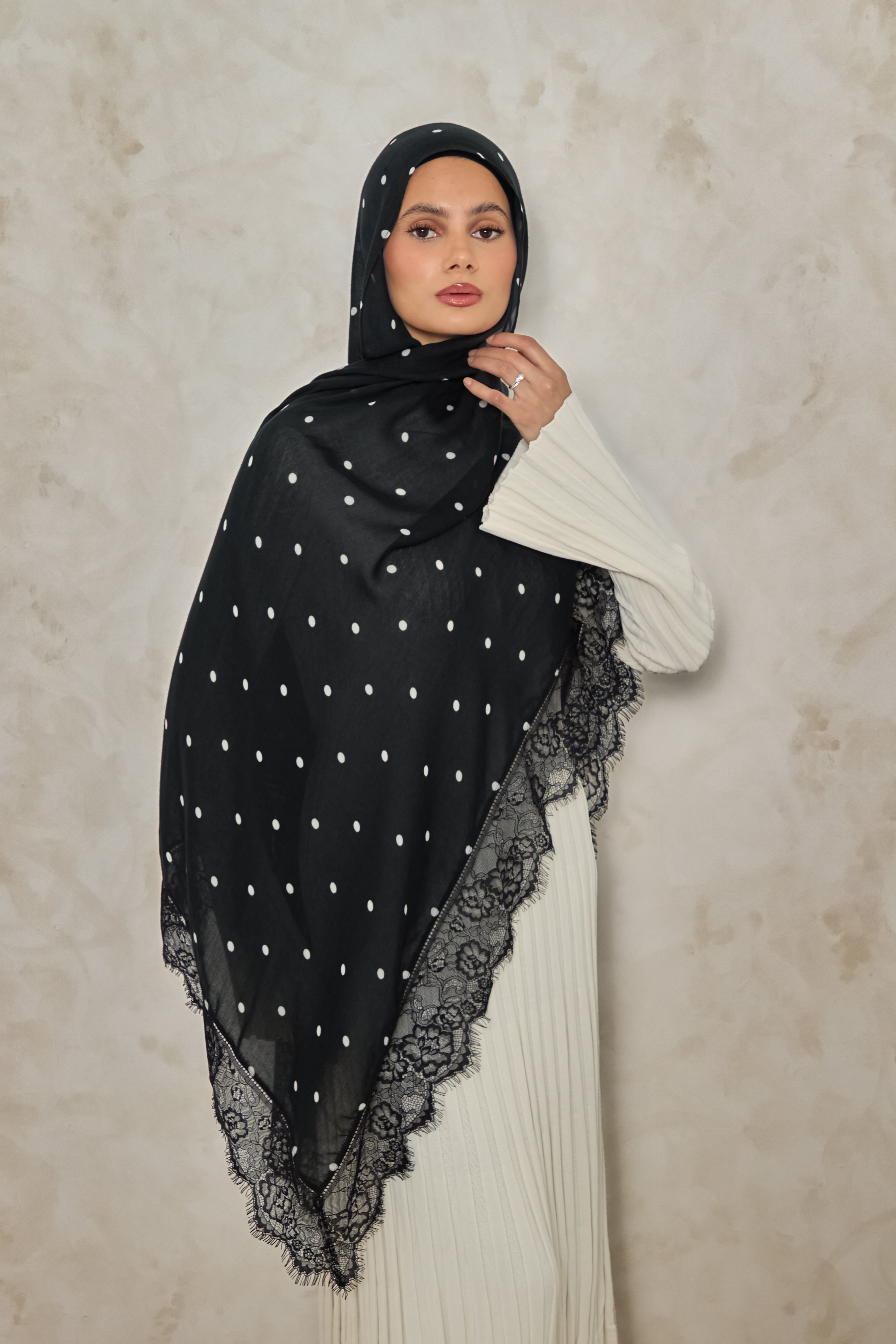Black Polka Modal Lace Hijab
