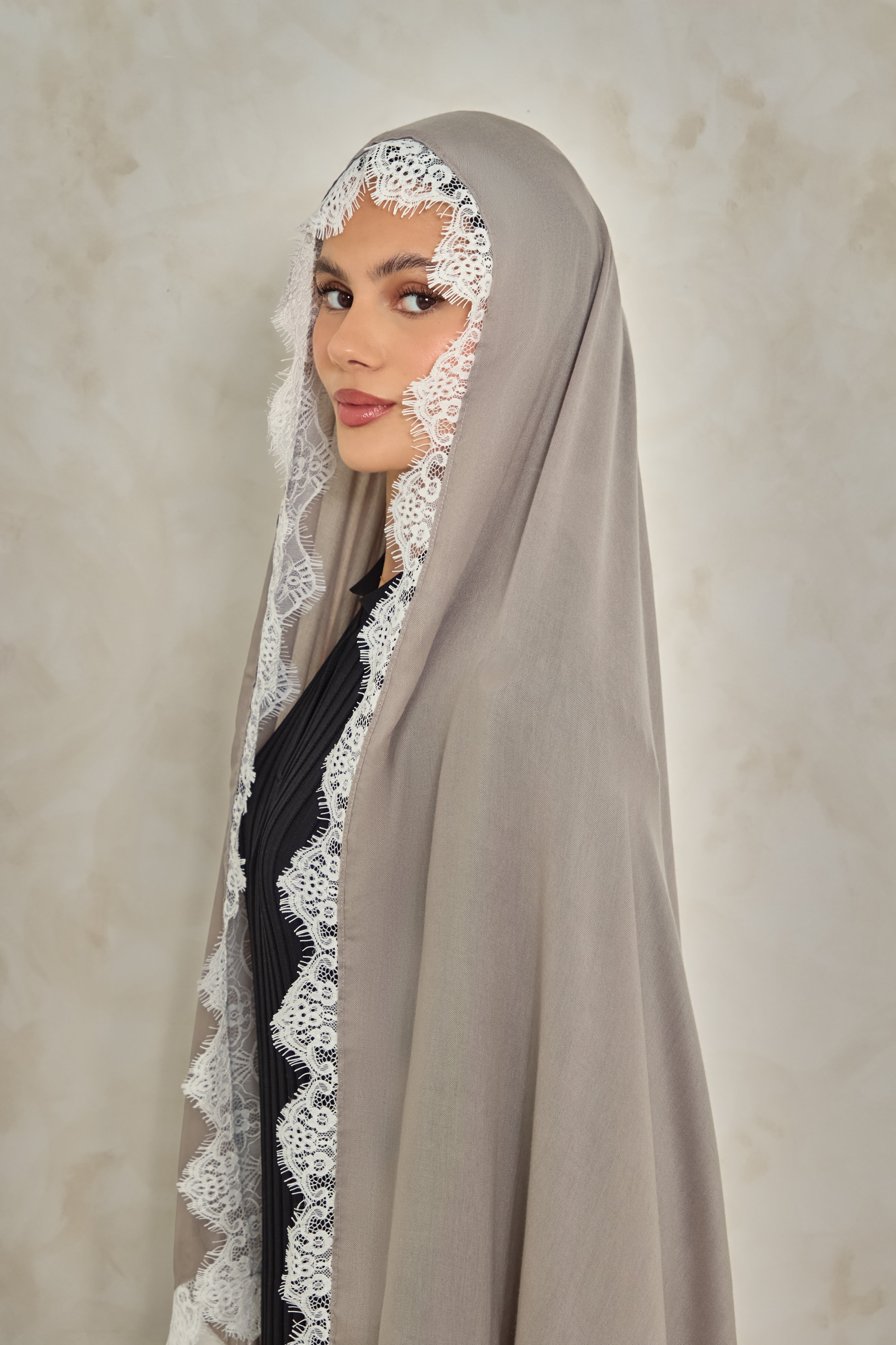 Stone Modal Lace Hijab