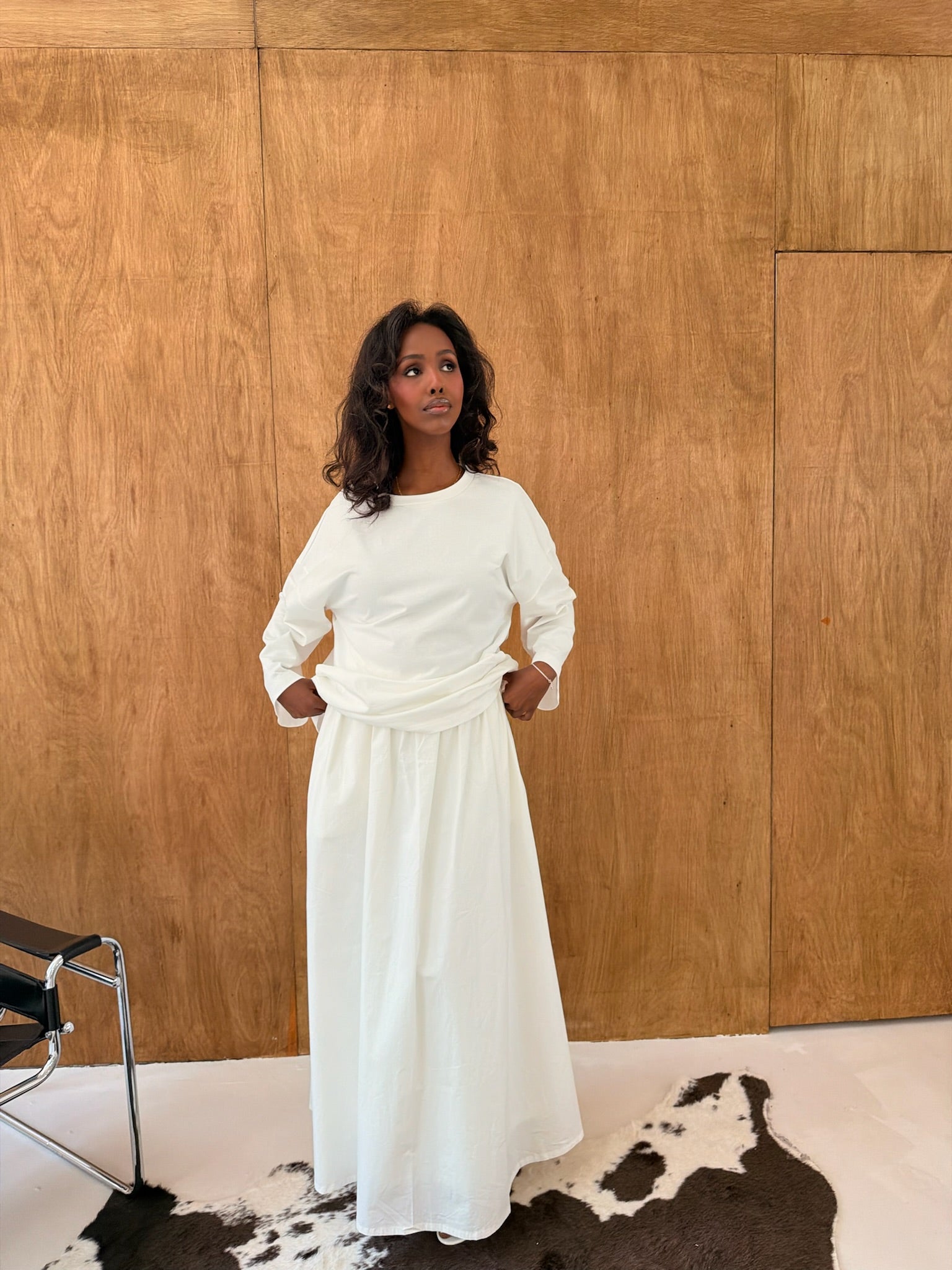 Off White Poplin Cotton Skirt