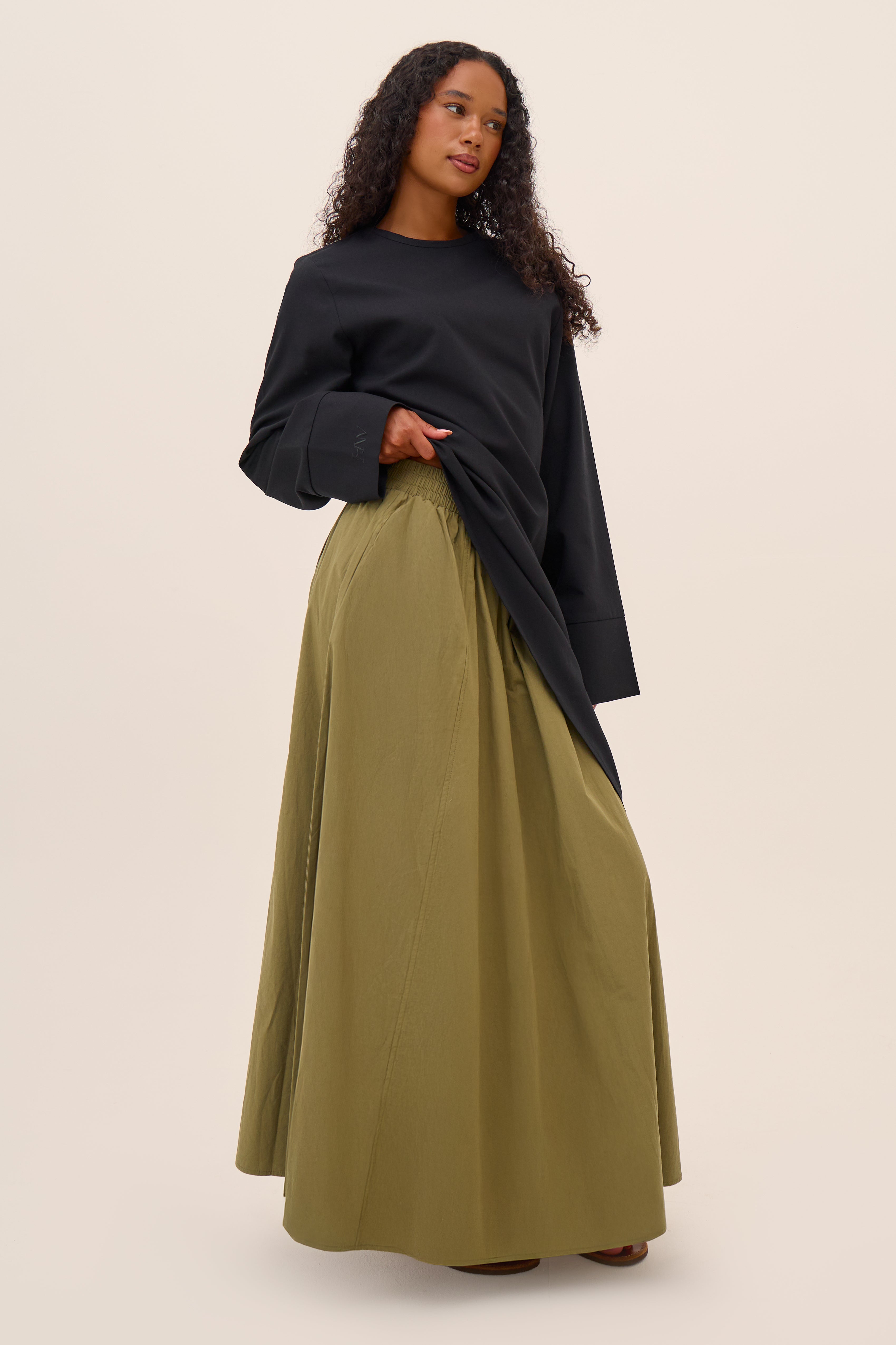 Green Poplin Cotton Skirt