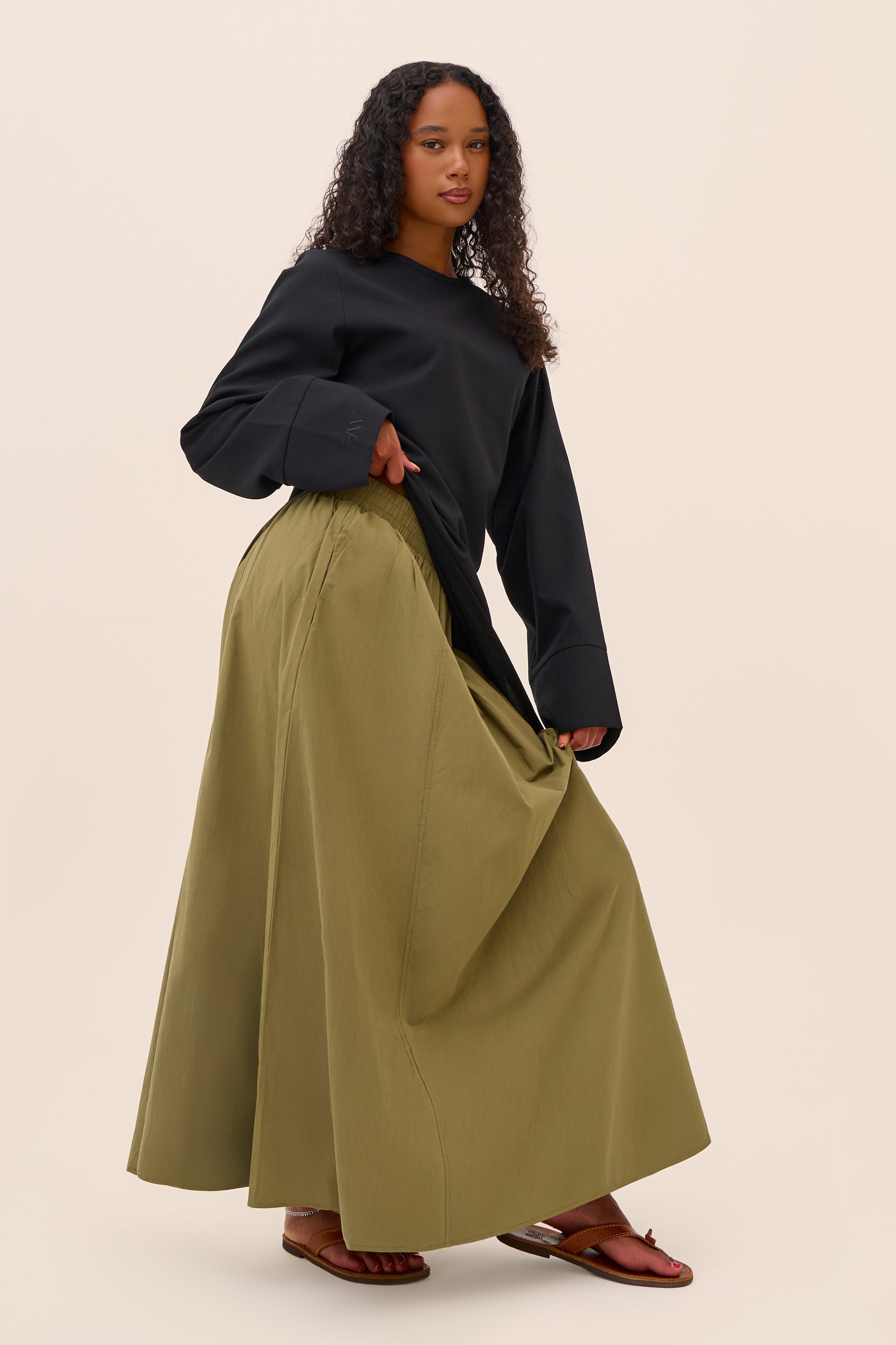 Green Poplin Cotton Skirt