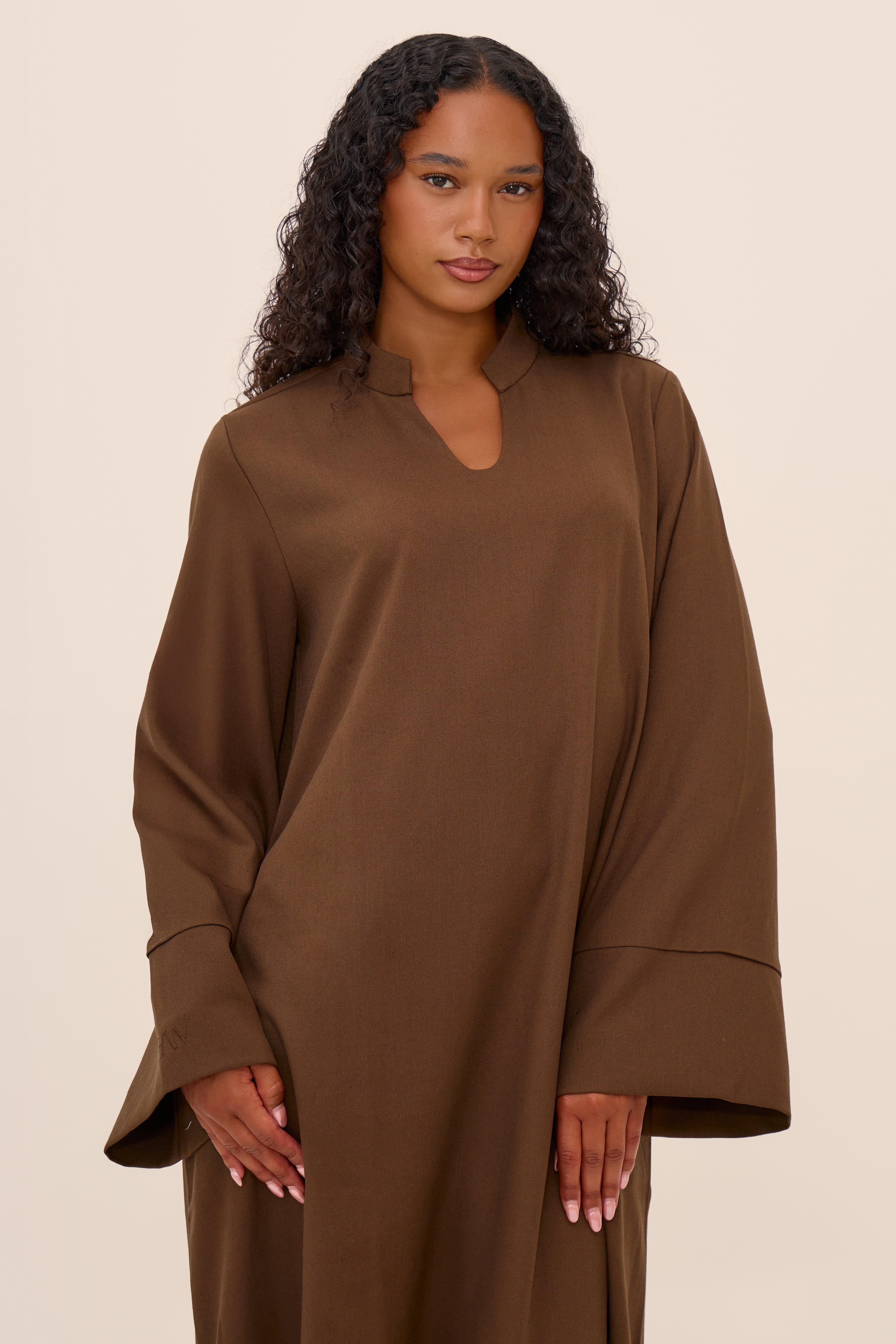 Dark Brown V Neck Abaya