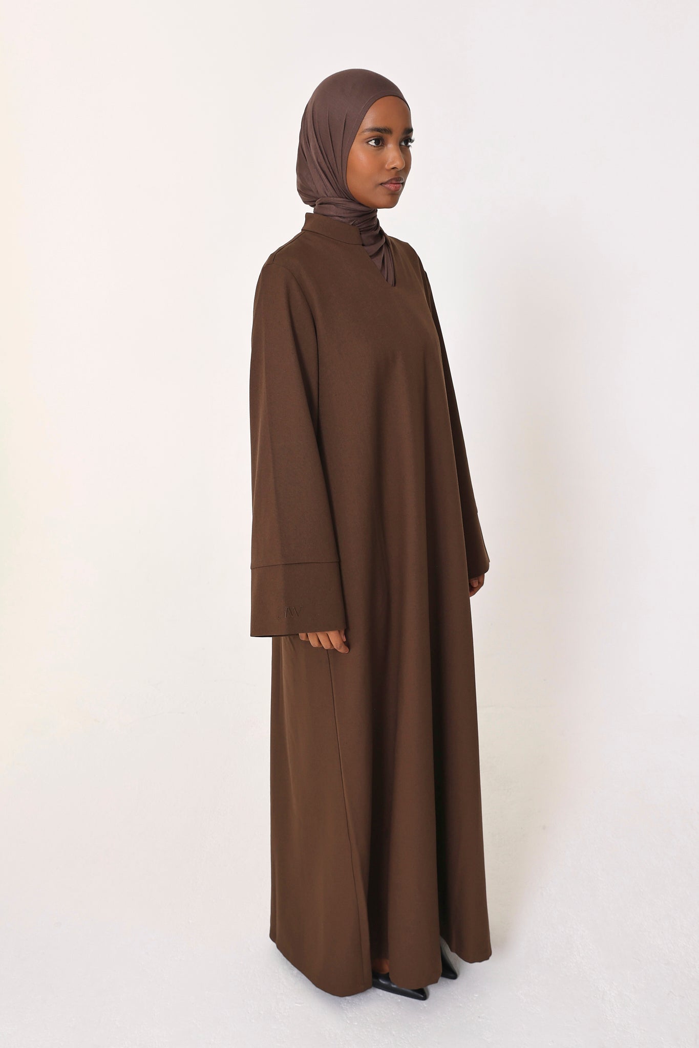 Dark Brown V Neck Abaya