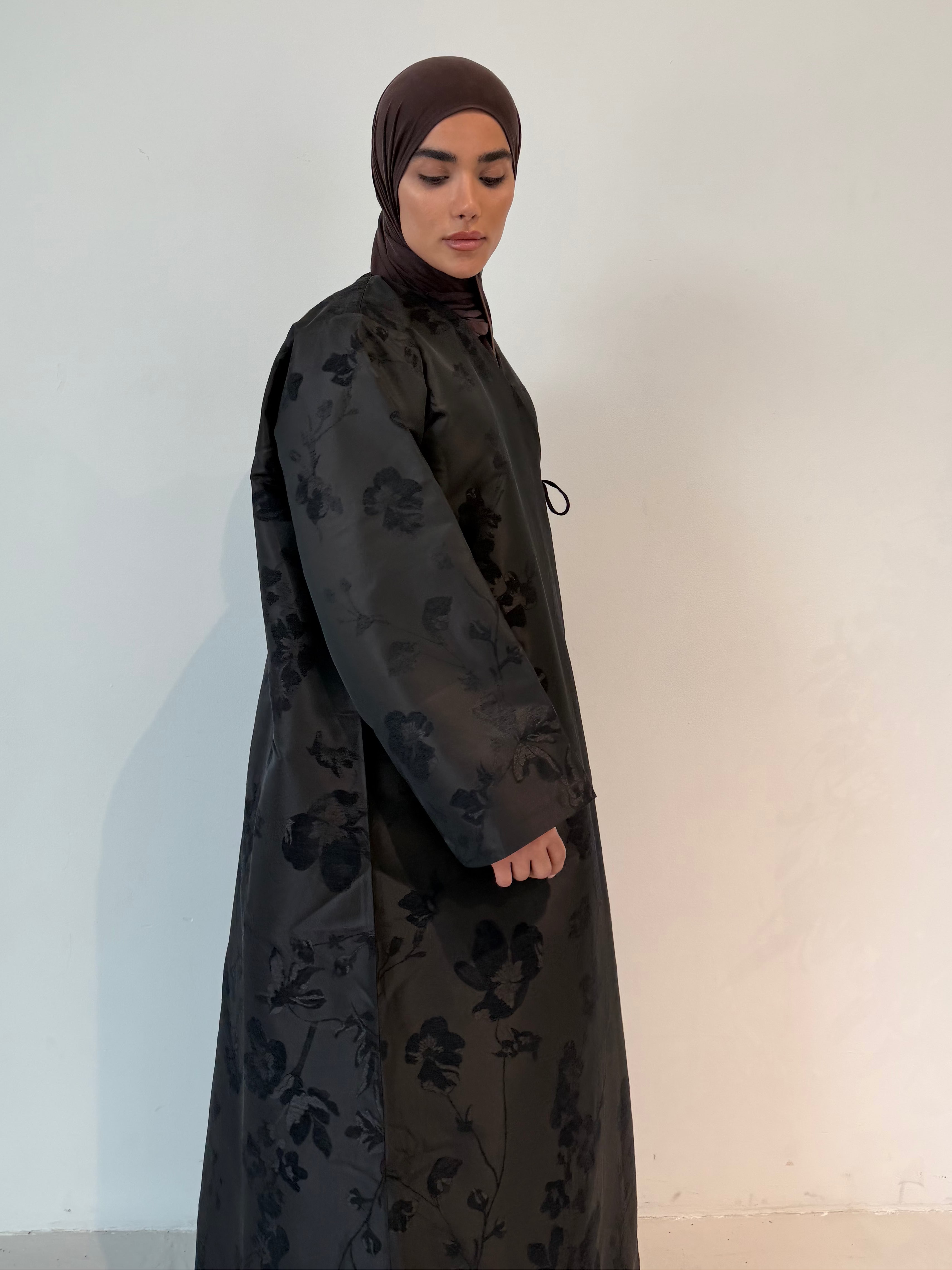 Taffeta Floral Open Abaya