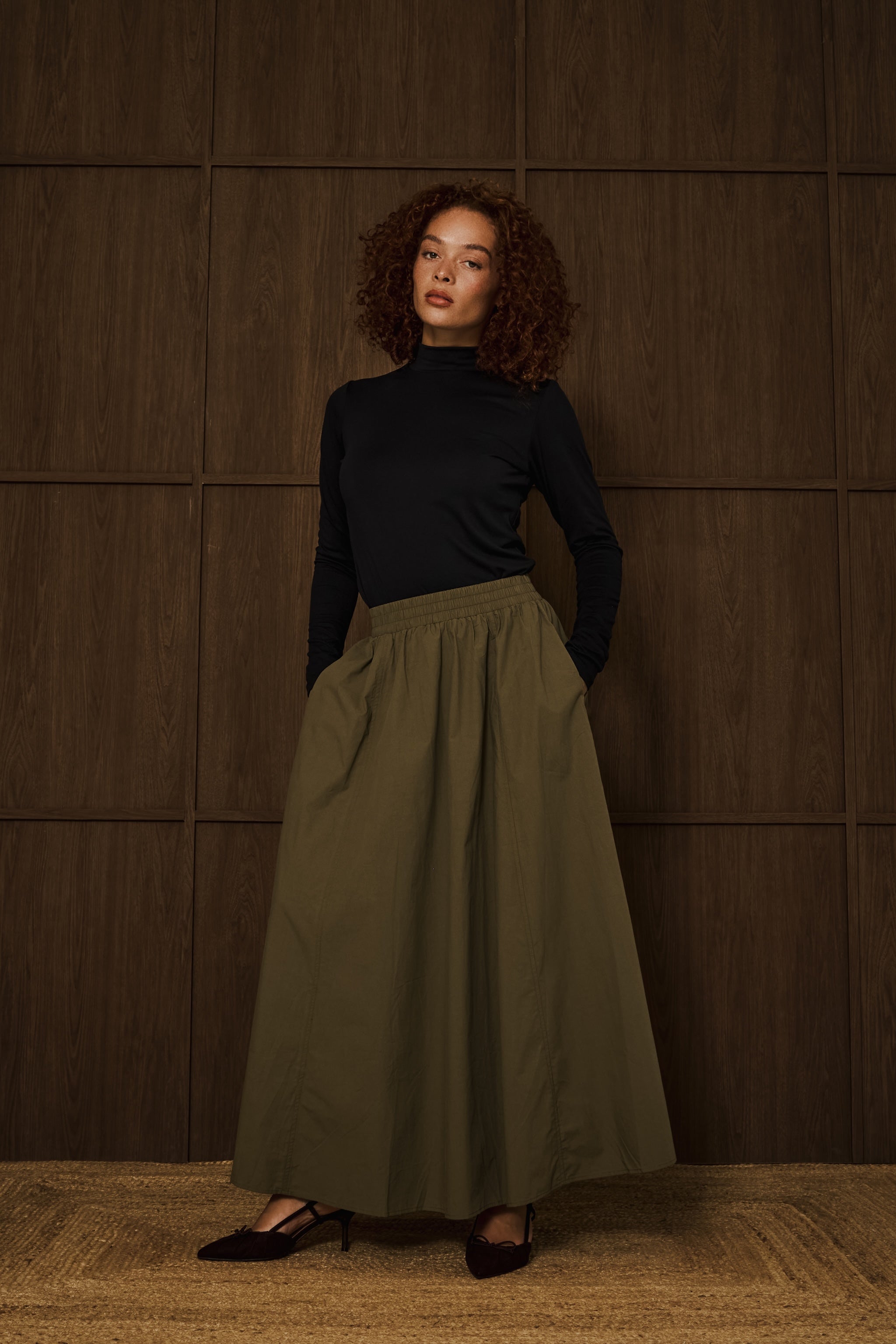 Green Poplin Cotton Skirt