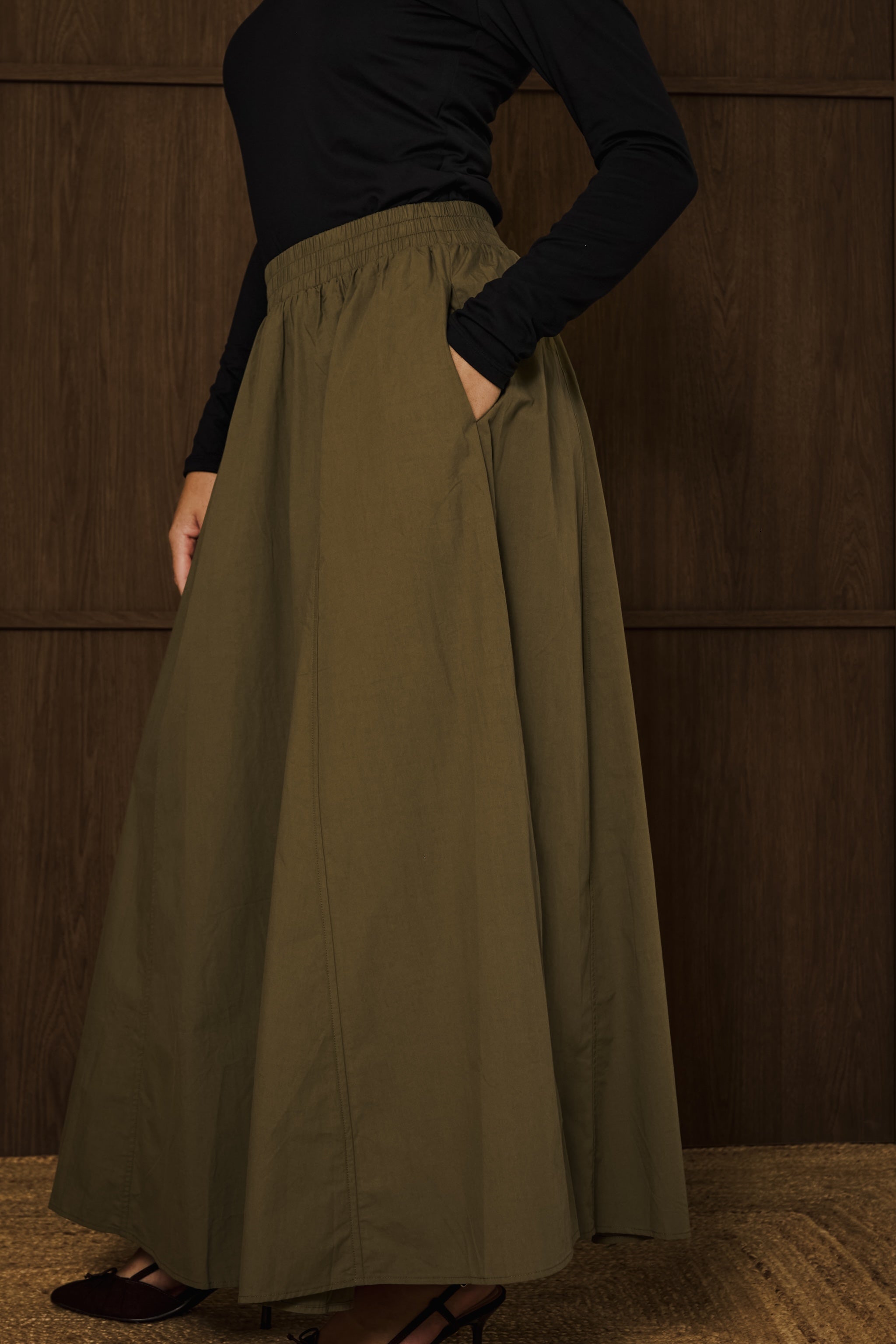 Green Poplin Cotton Skirt