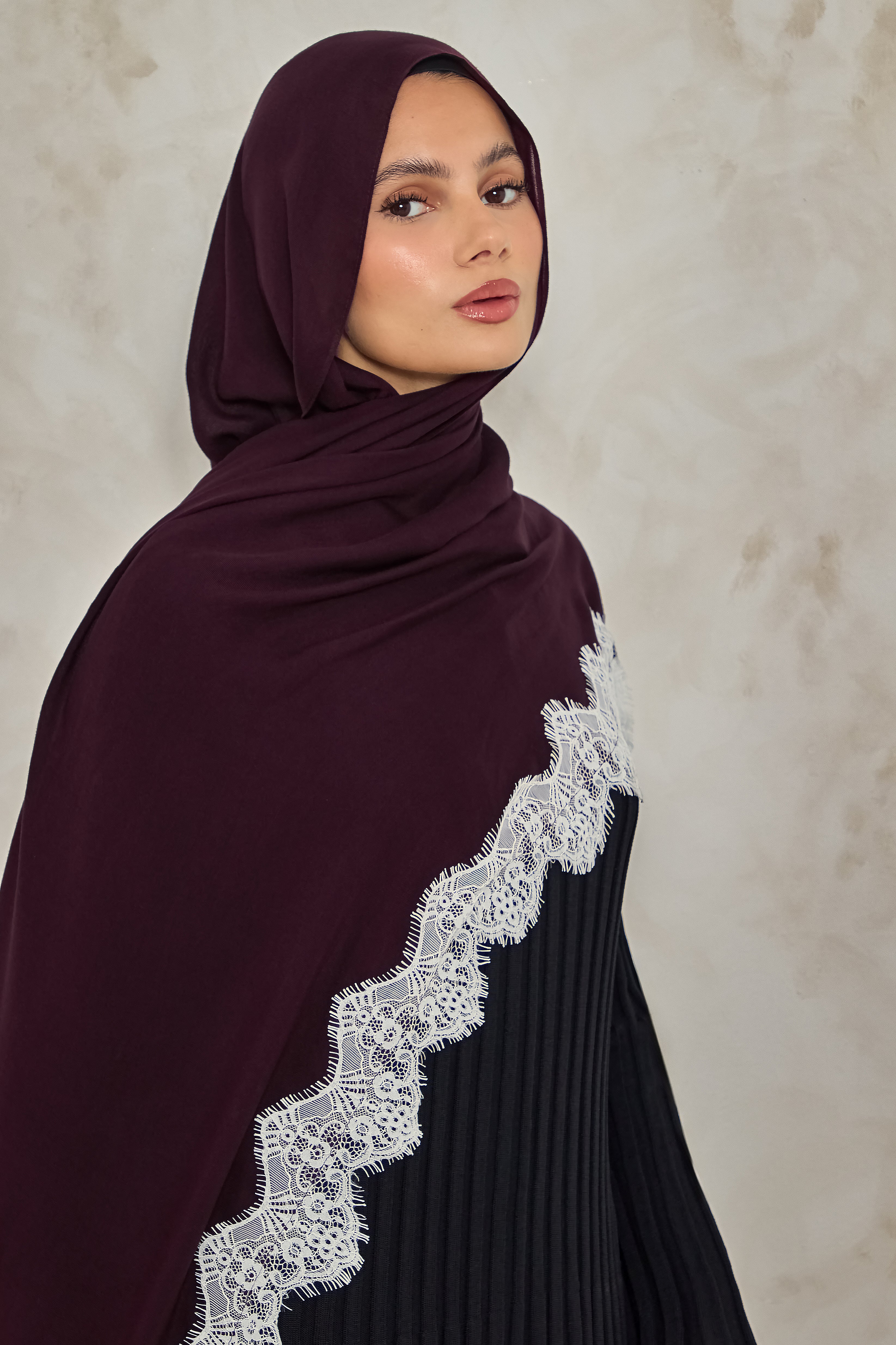 Deep Mulberry Modal Lace Hijab