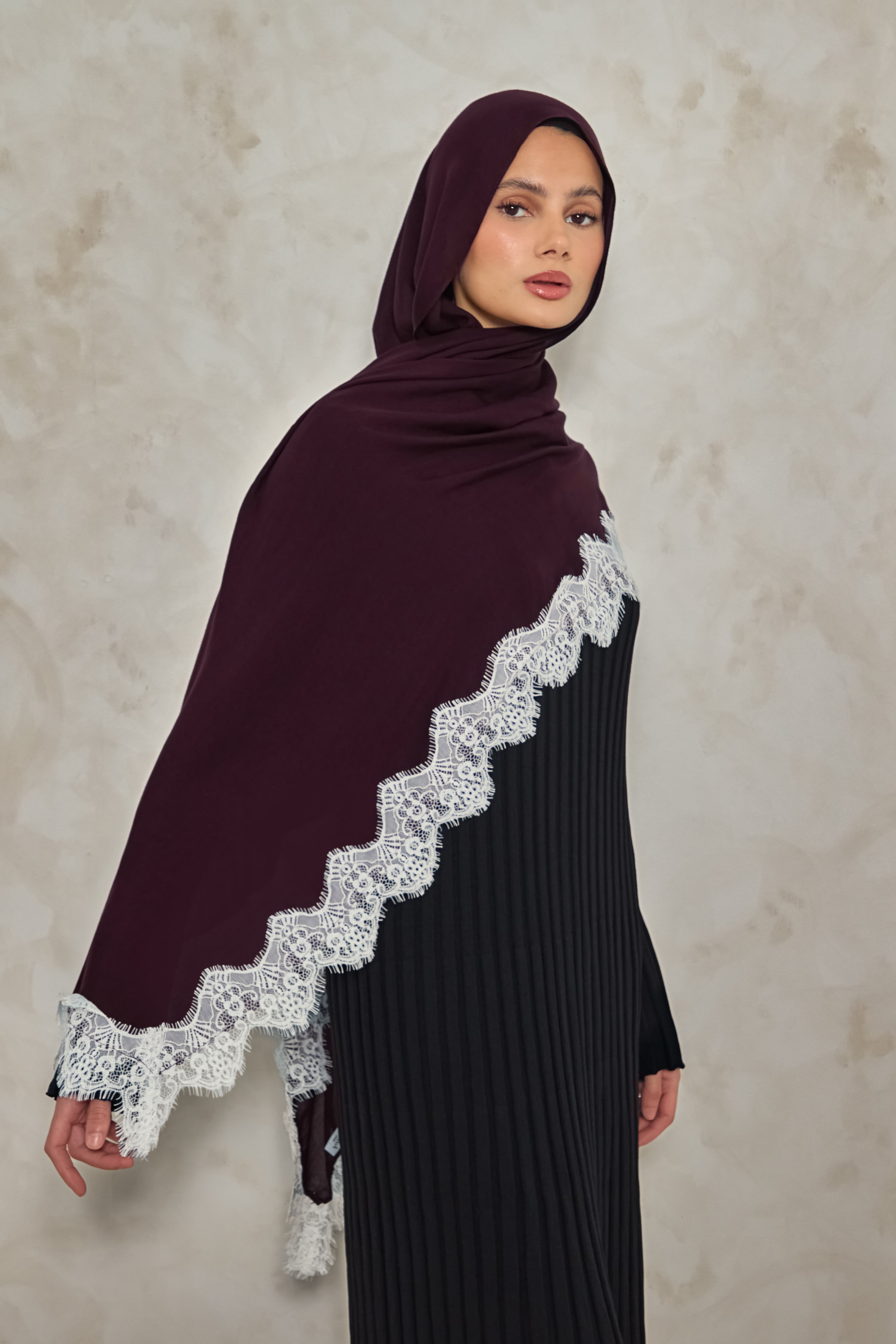 Deep Mulberry Modal Lace Hijab