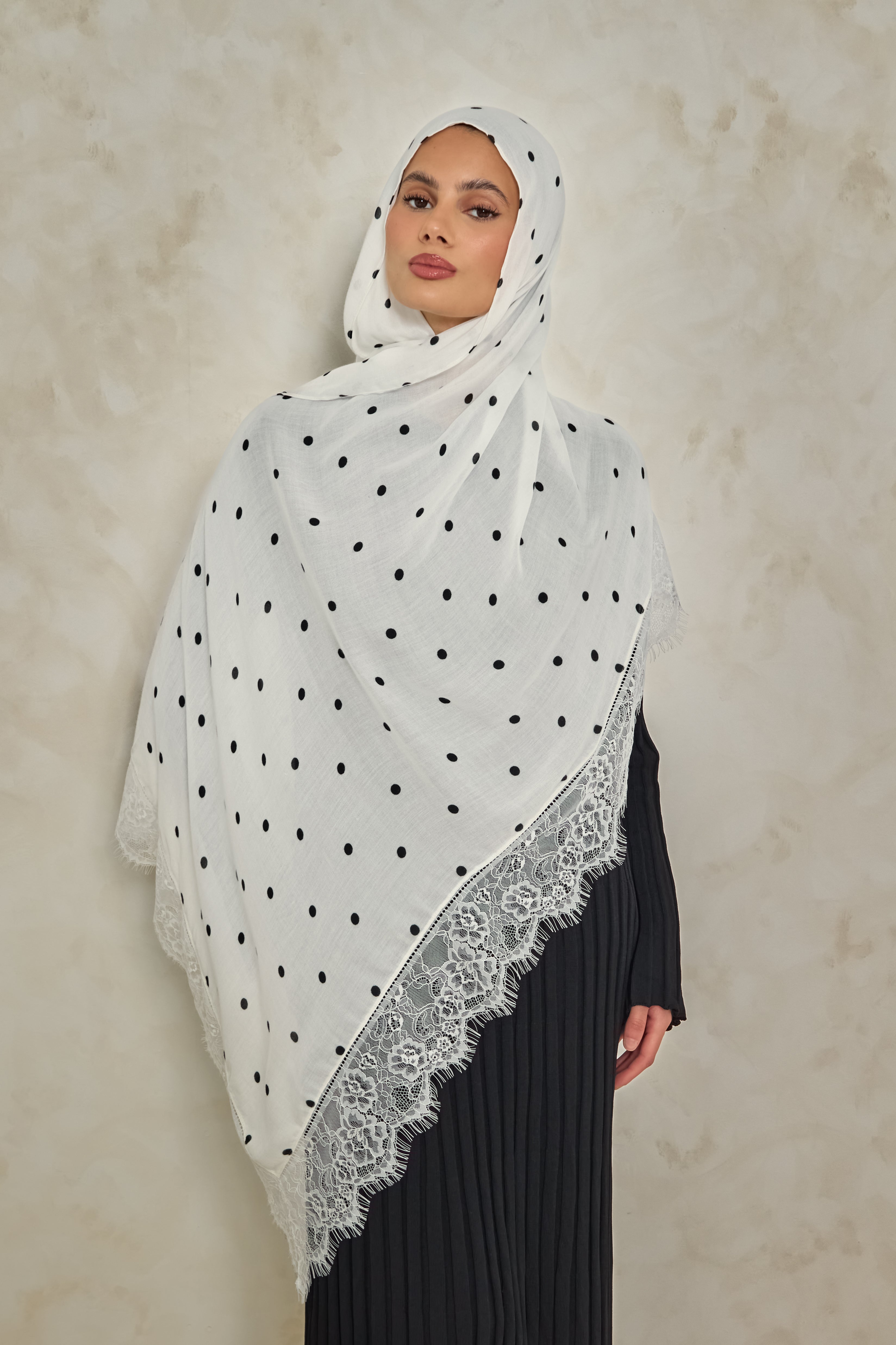 White Polka Modal Lace Hijab