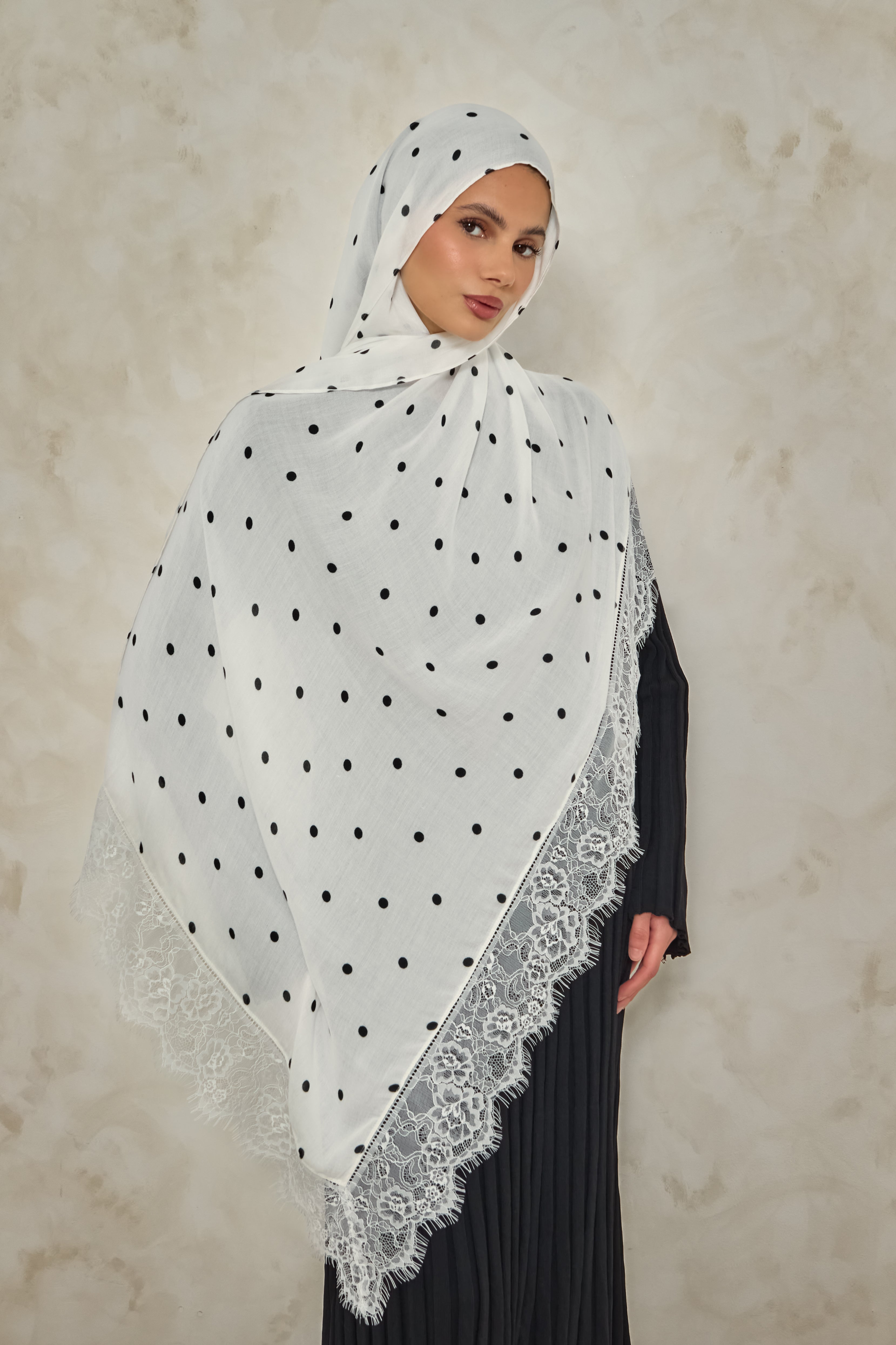 White Polka Modal Lace Hijab