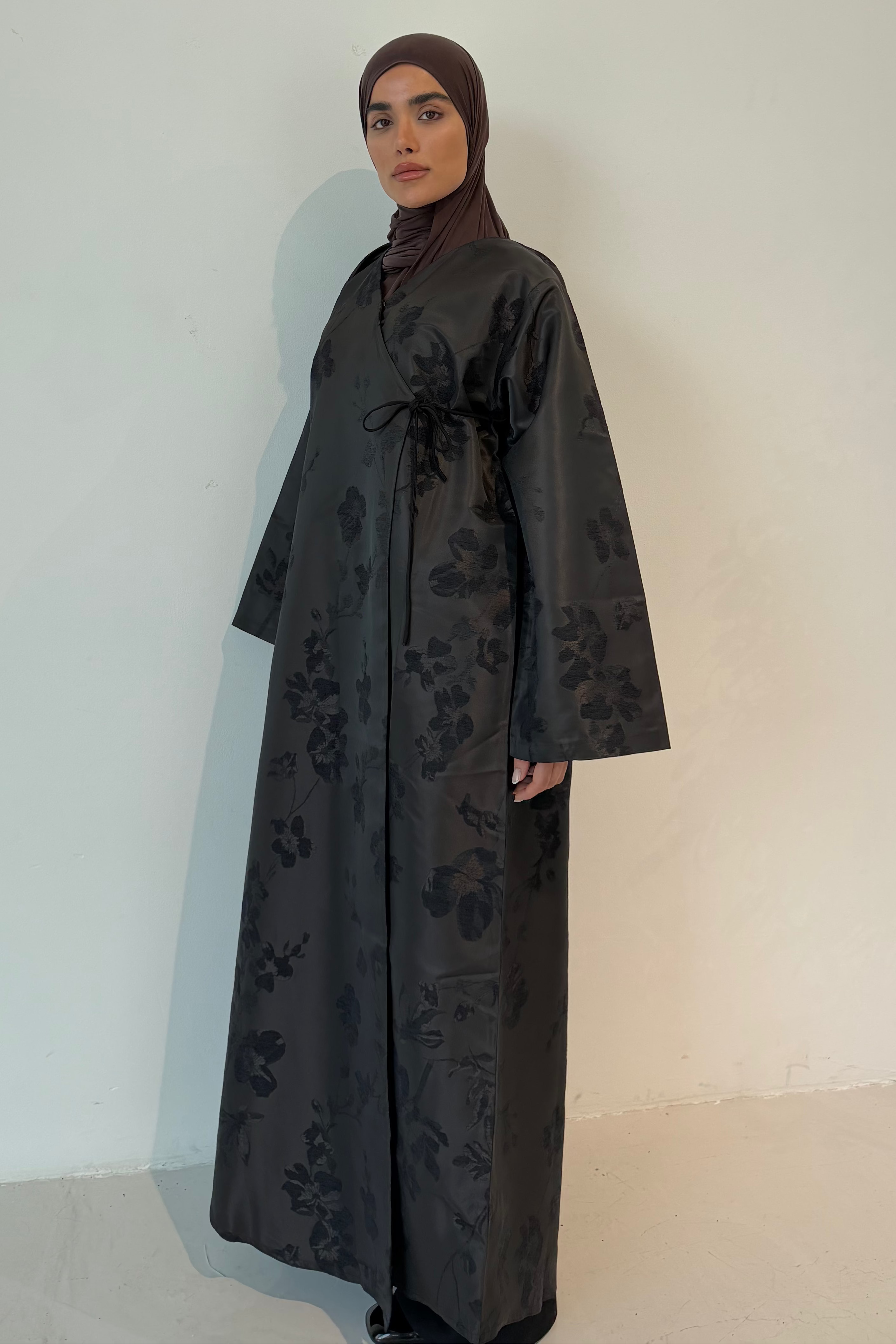 Taffeta Floral Two Tone Open Abaya