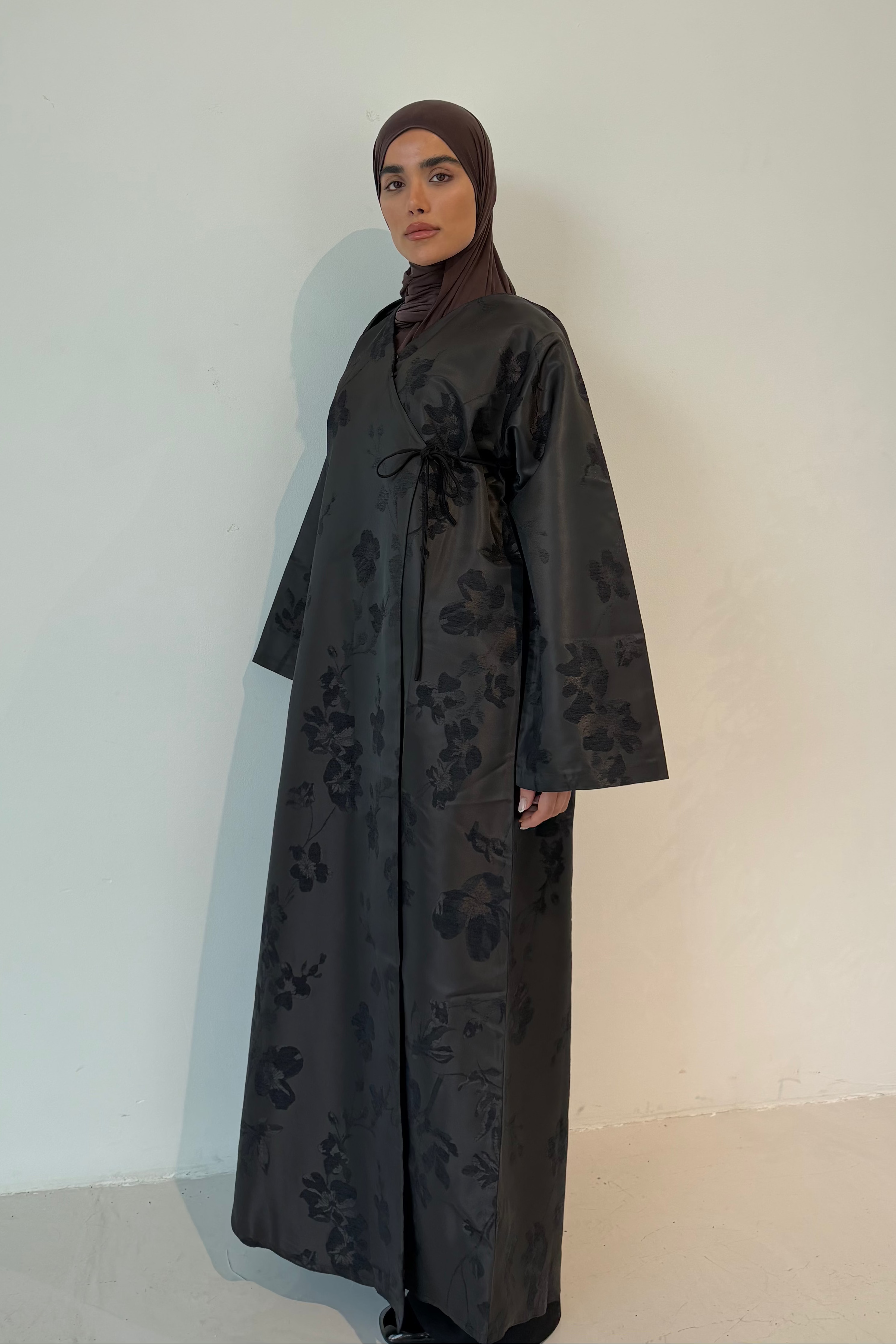 Taffeta Floral Two Tone Open Abaya