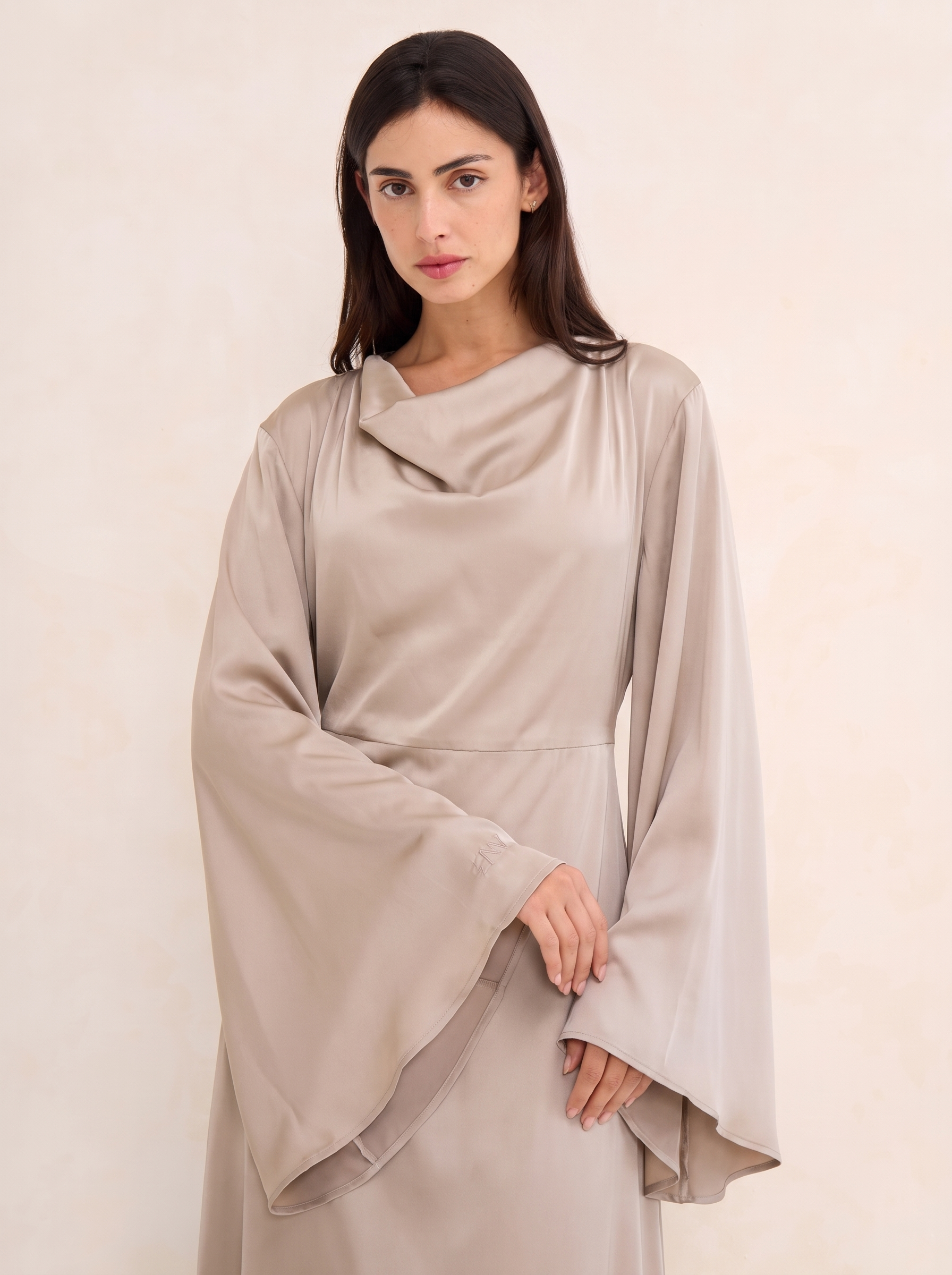 Champagne Cowl Neck Satin Dress