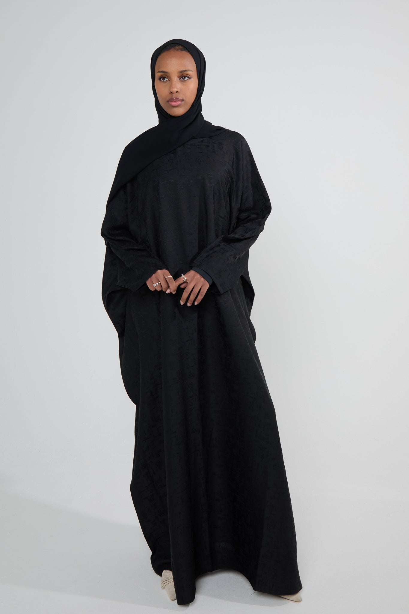 Black Jacquard Luxé Butterfly Abaya