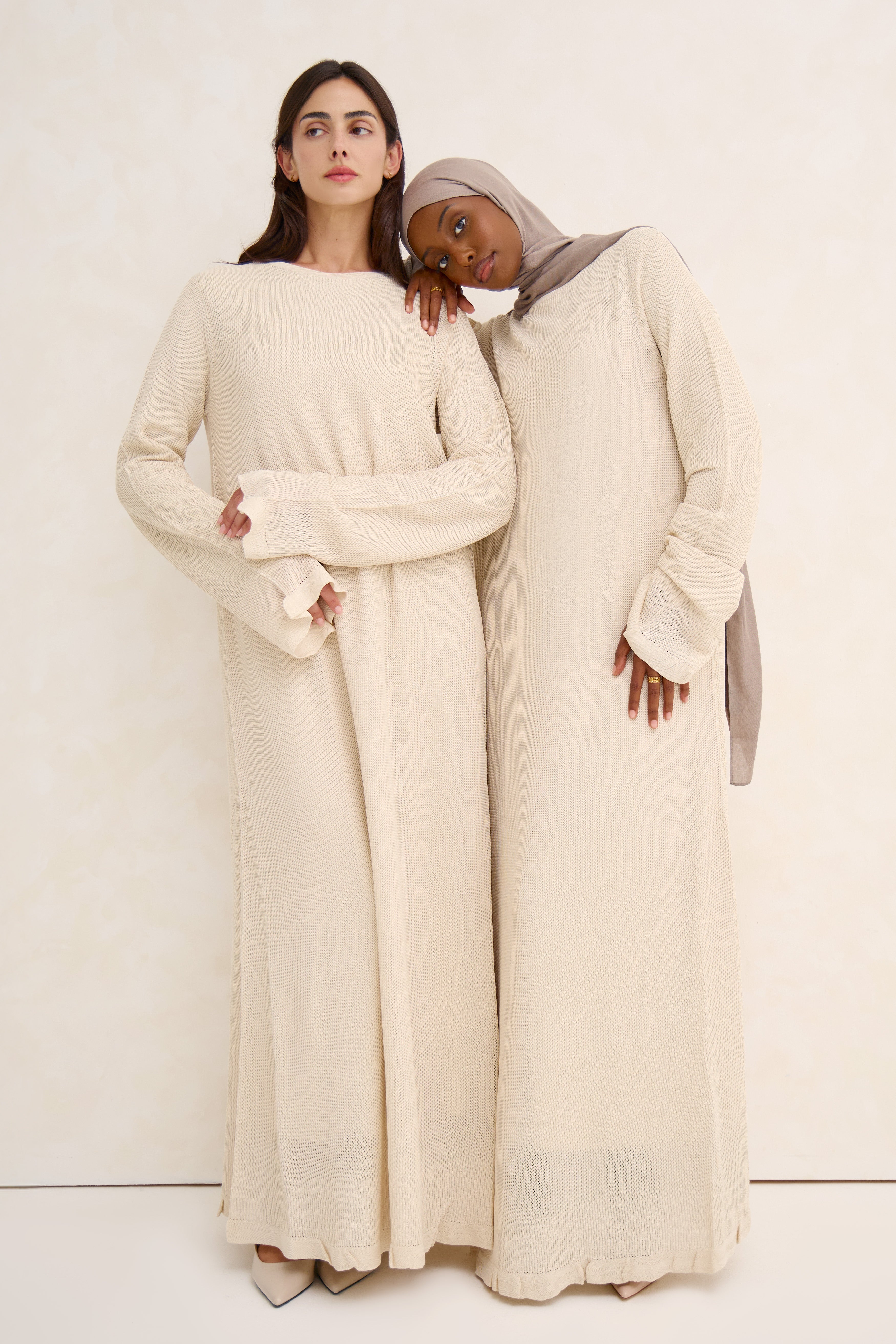Cream Lined Crochet Abaya Dress