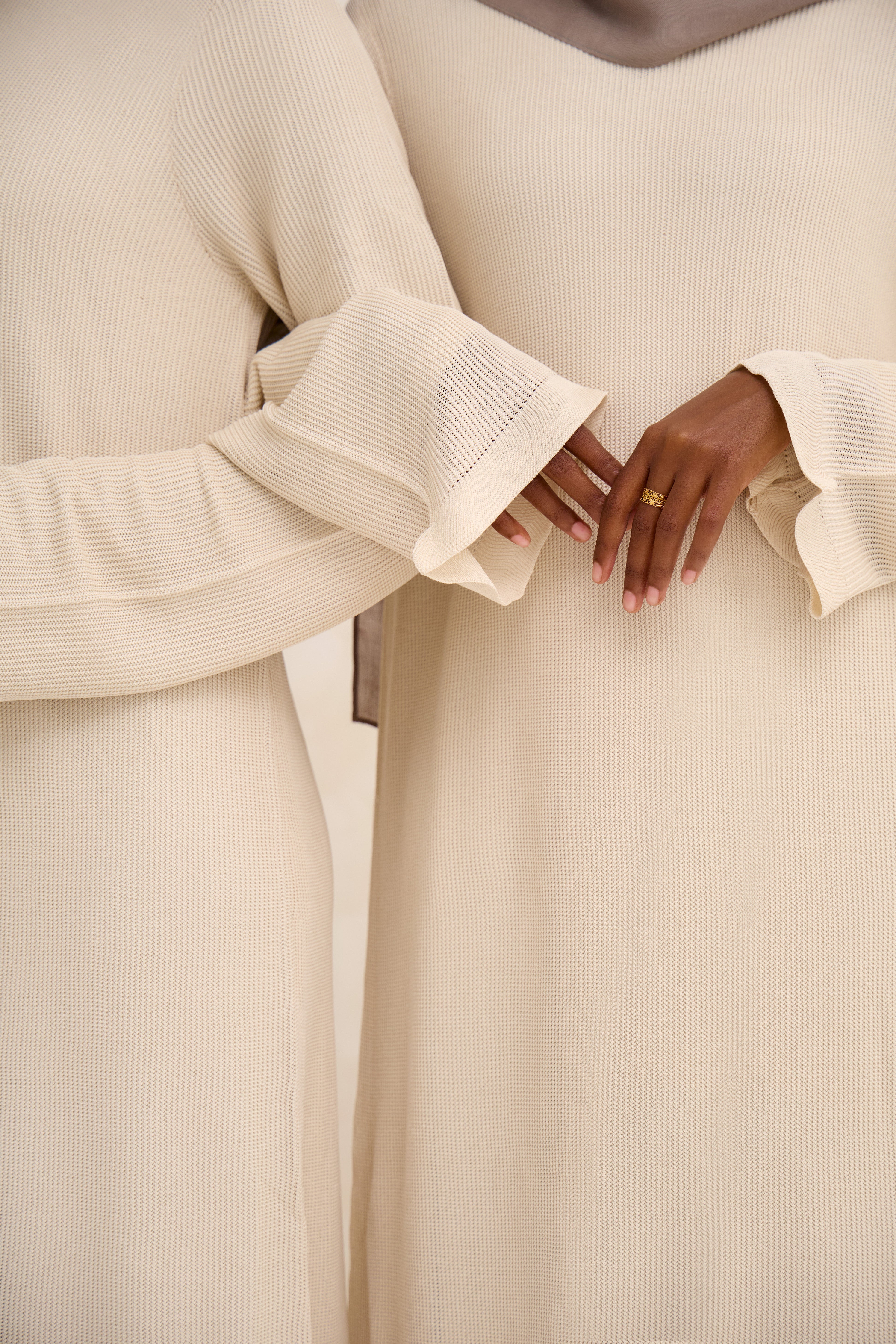 Cream Lined Crochet Abaya Dress