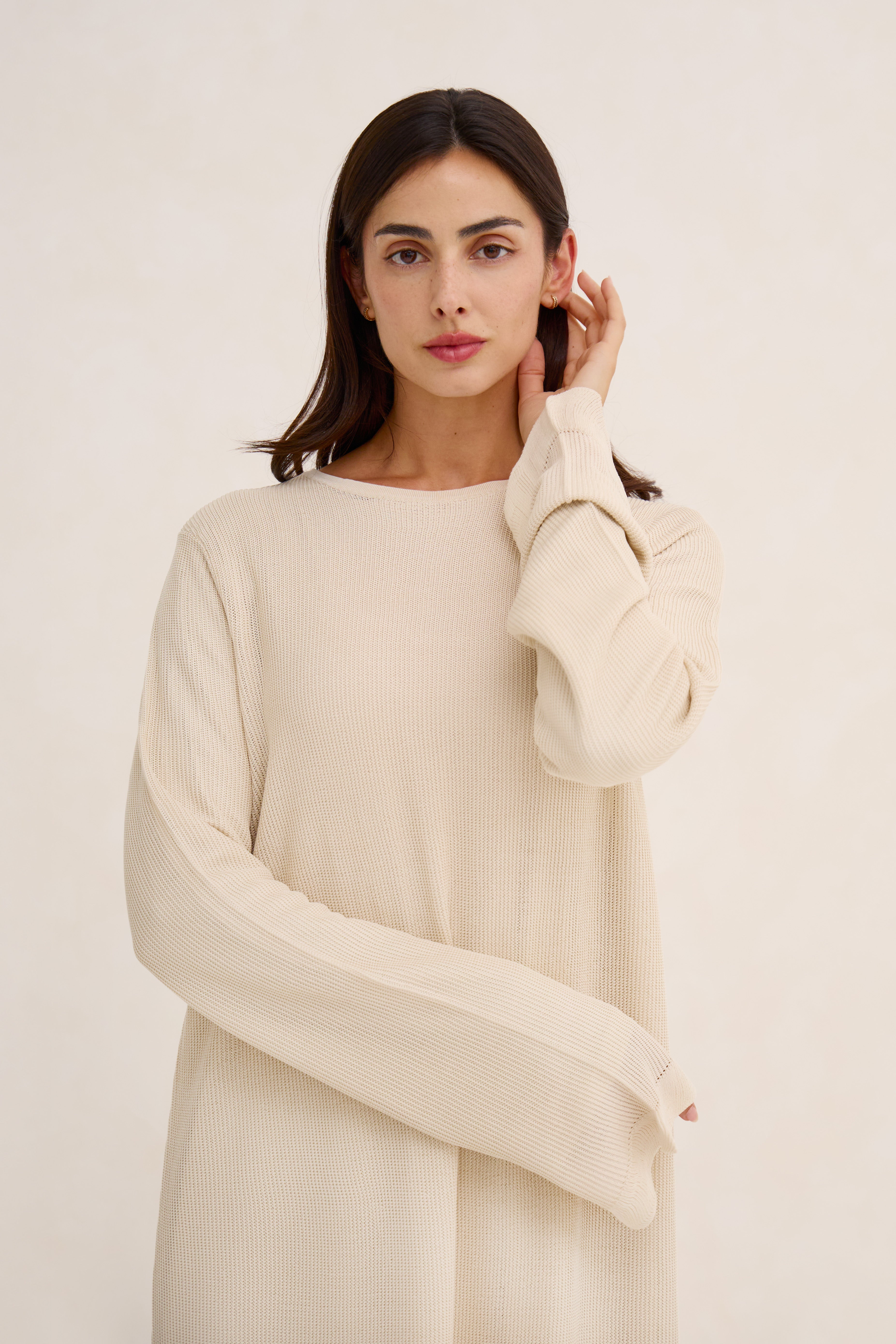 Cream Lined Crochet Abaya Dress