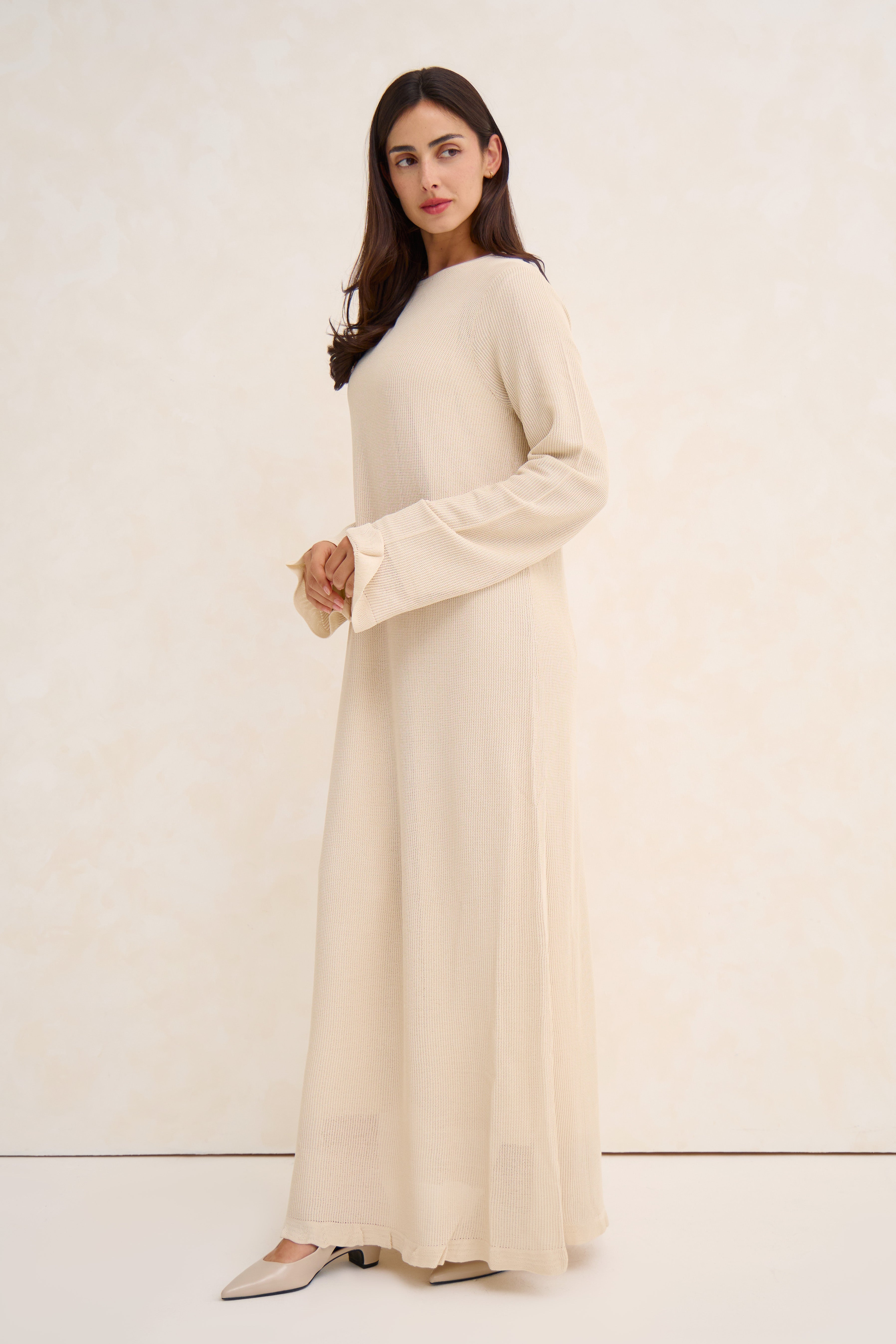 Cream Lined Crochet Abaya Dress