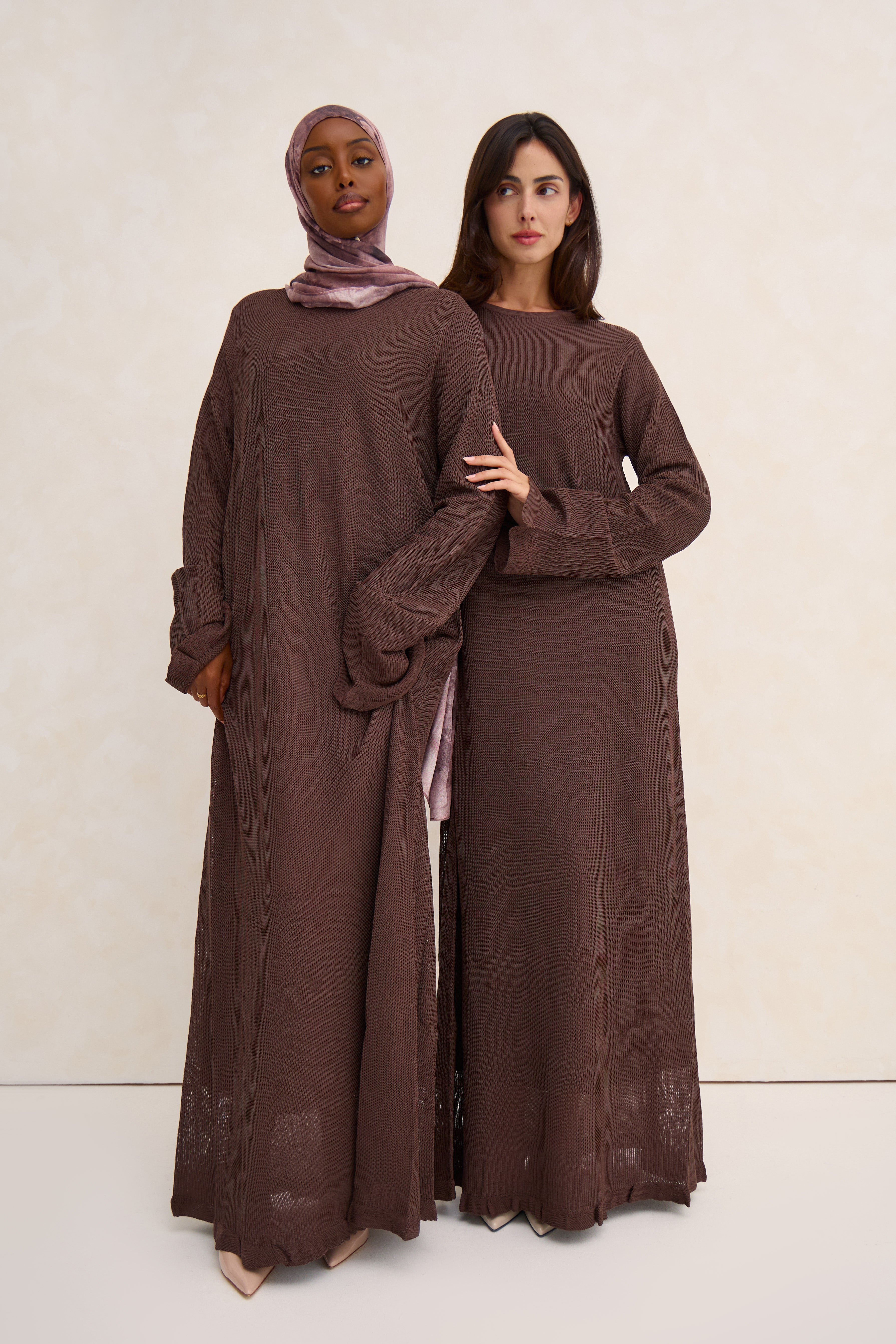 Brown Lined Crochet Abaya Dress