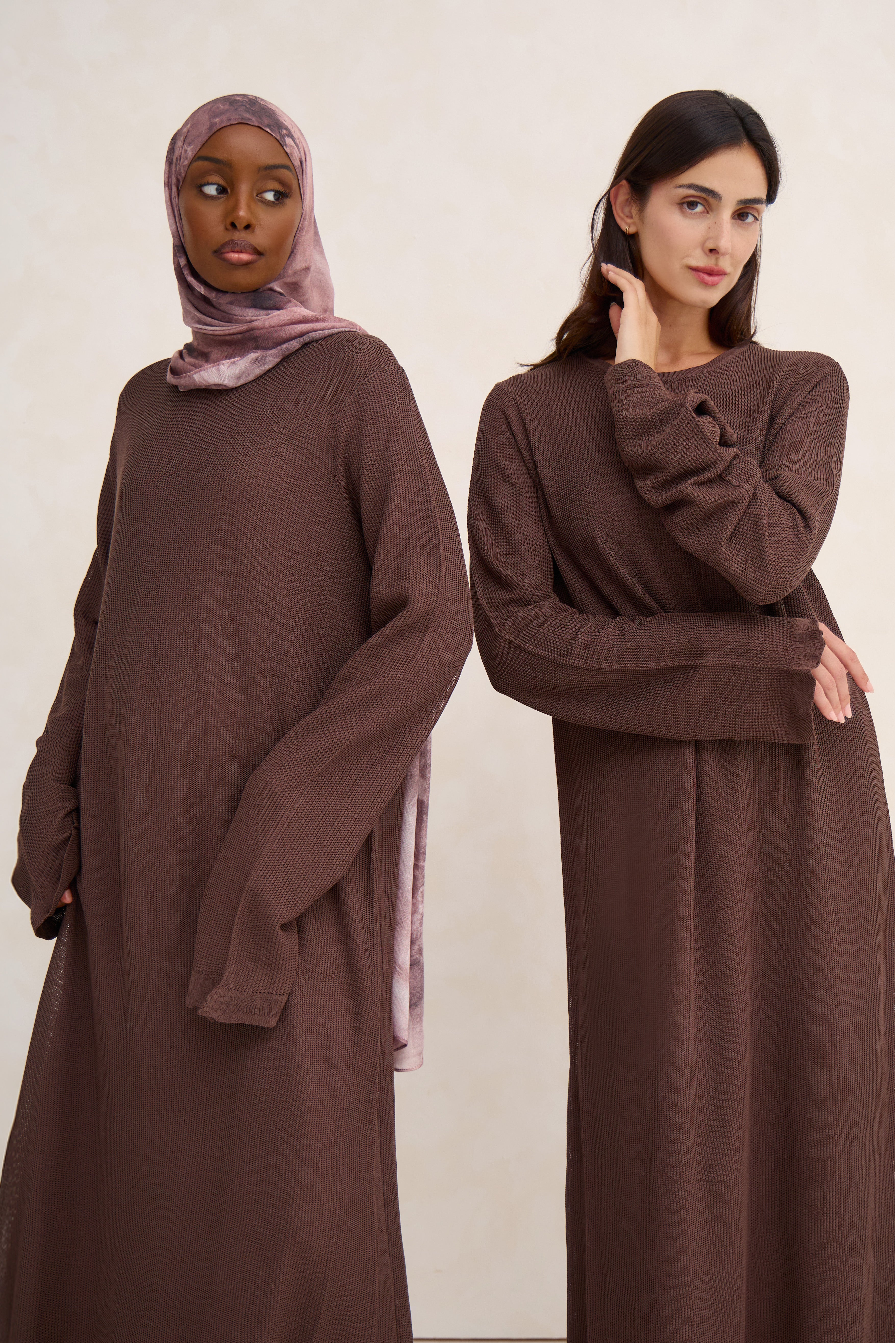 Brown Lined Crochet Abaya Dress