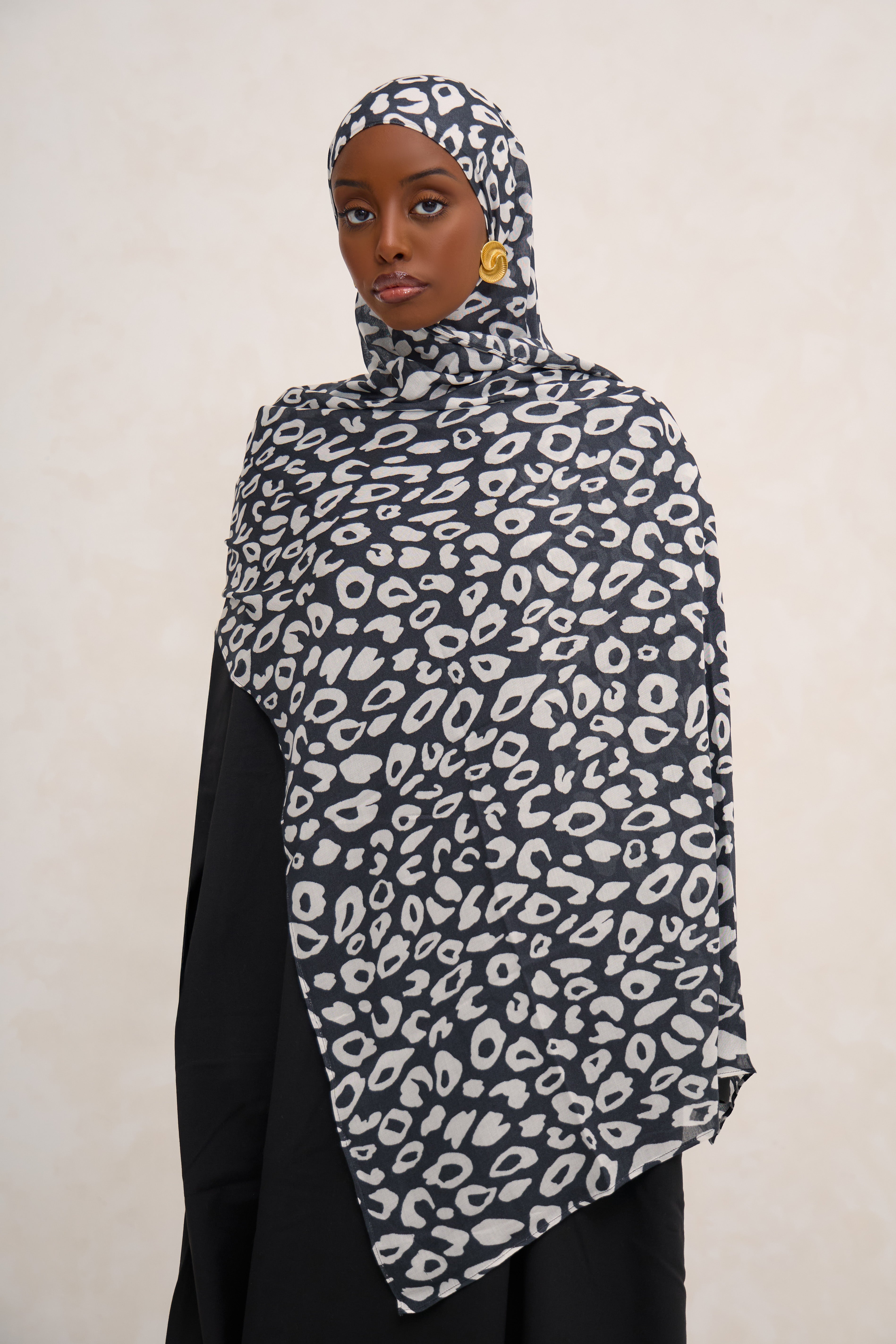 Black Printed Leopard Modal Hijab