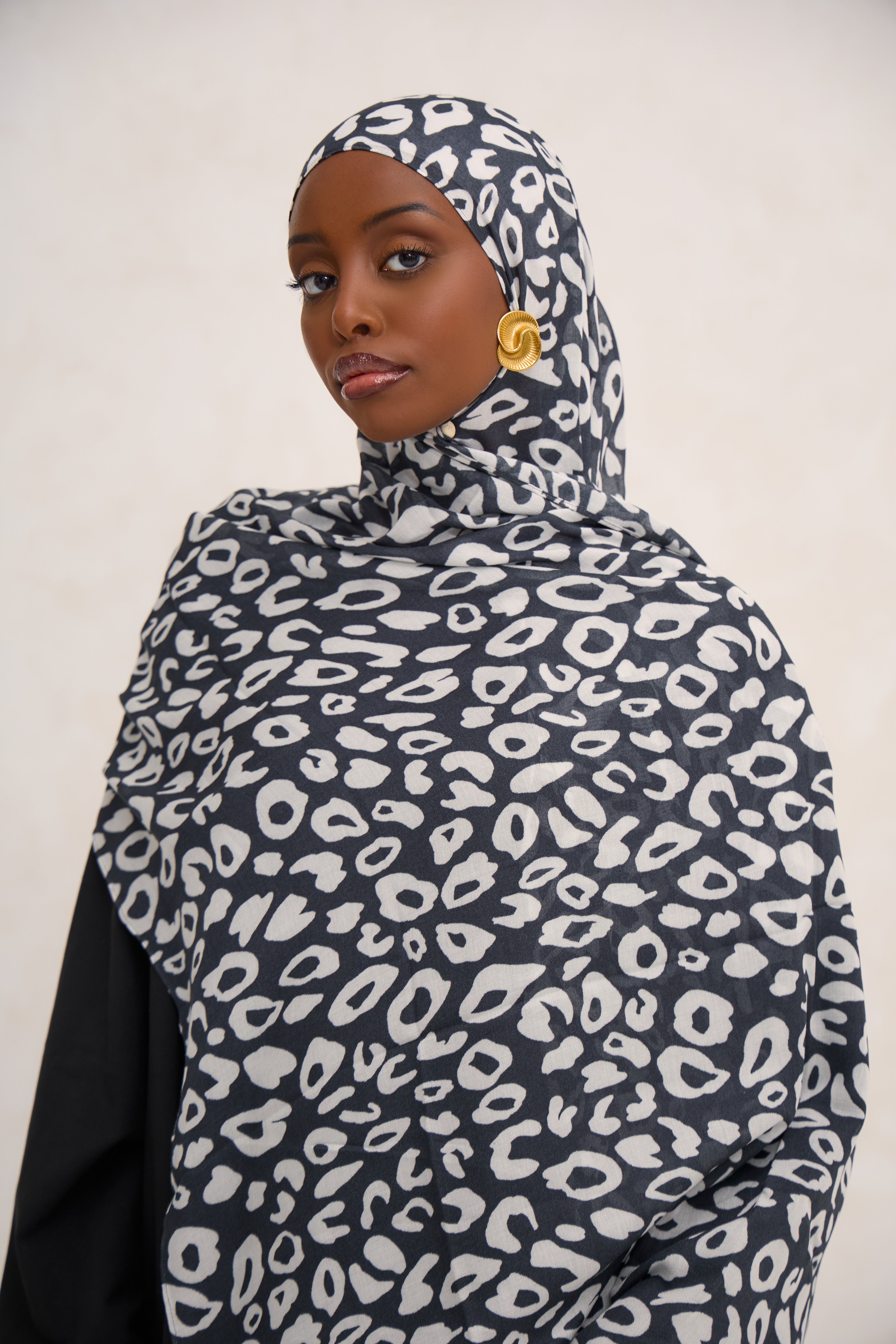 Black Printed Leopard Modal Hijab