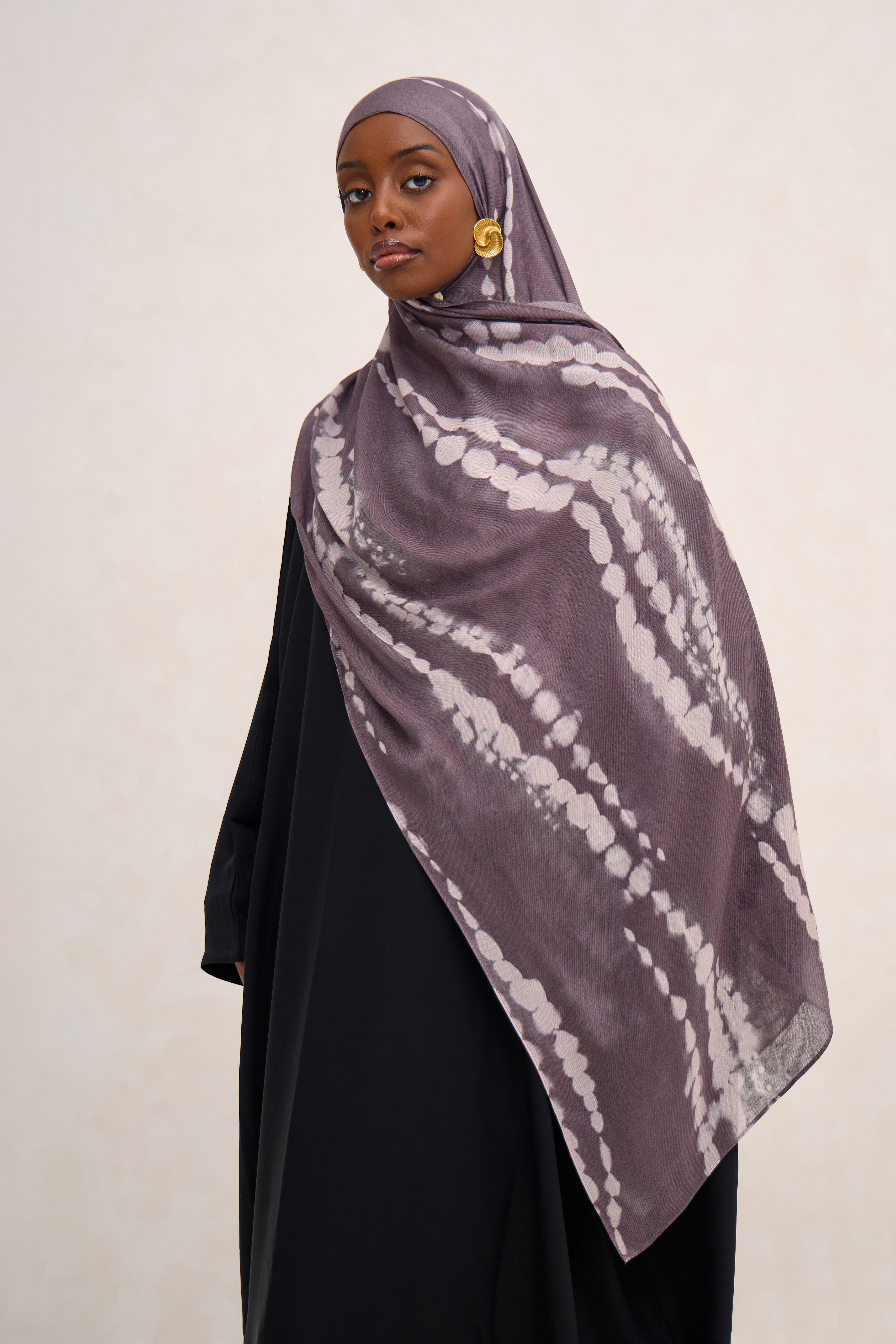 Dark Brown Printed Shibori Modal Hijab