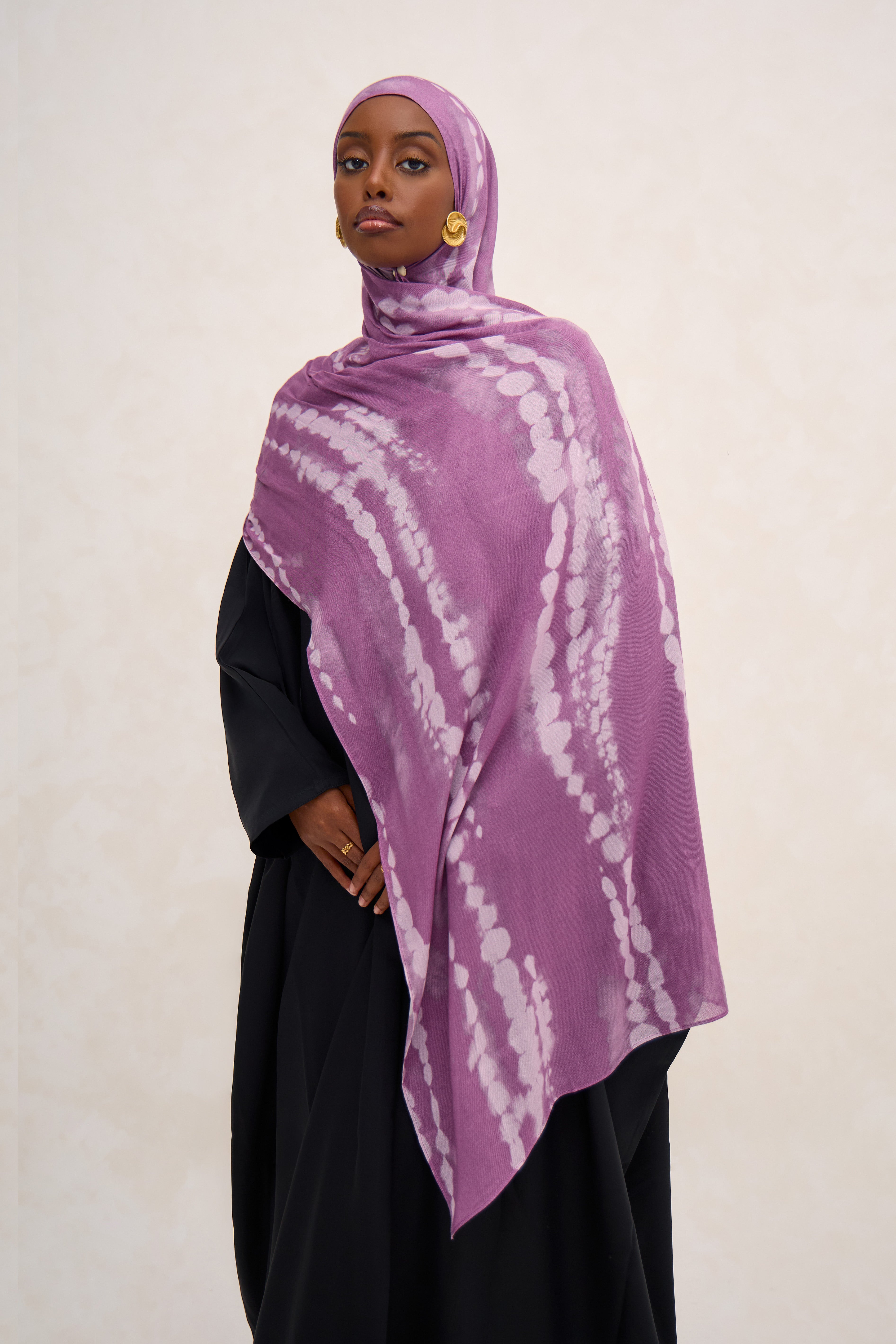 Pink Purple Printed Shibori Modal Hijab
