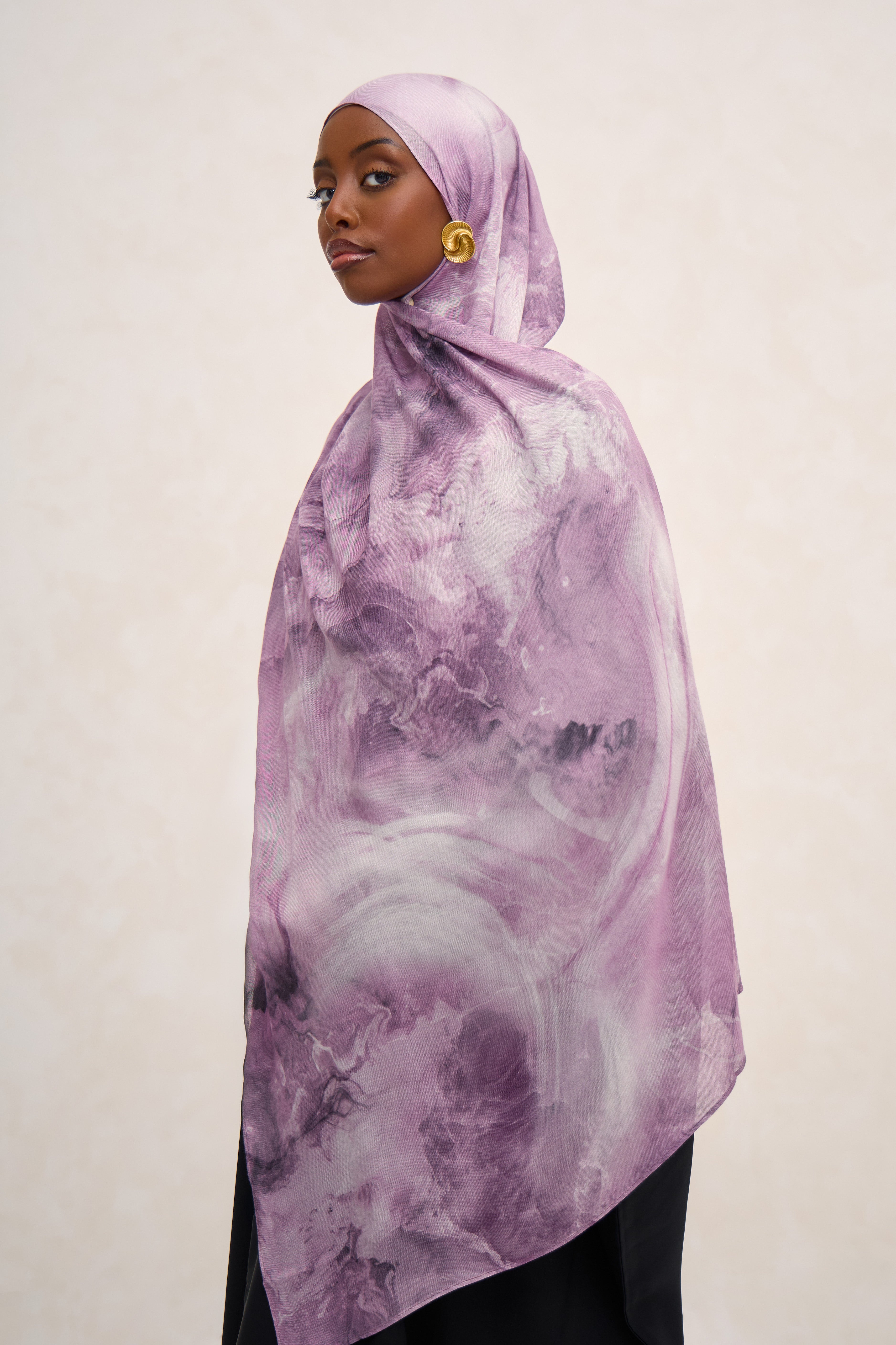 Purple Printed Marble Modal Hijab