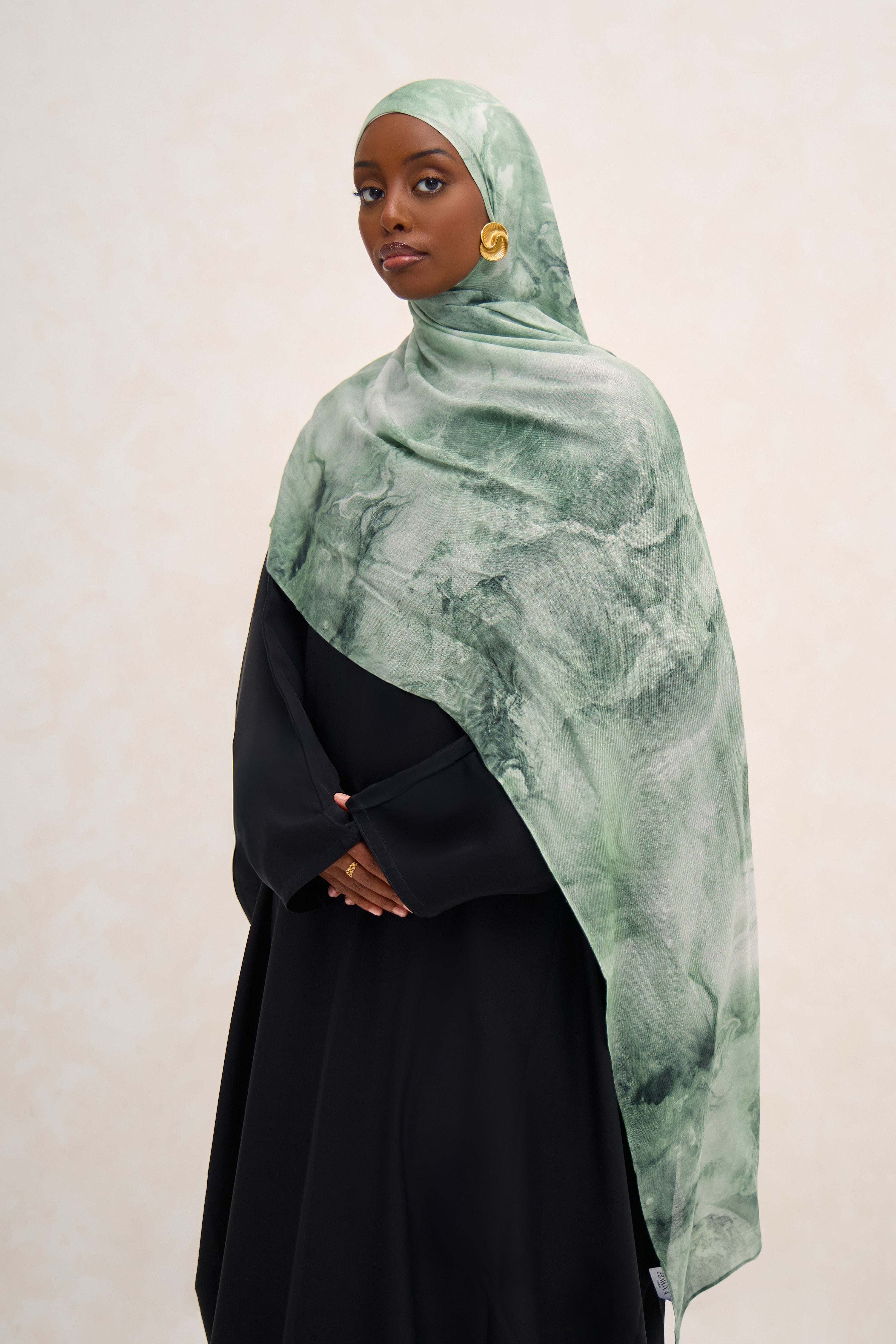 Green Printed Marble Modal Hijab