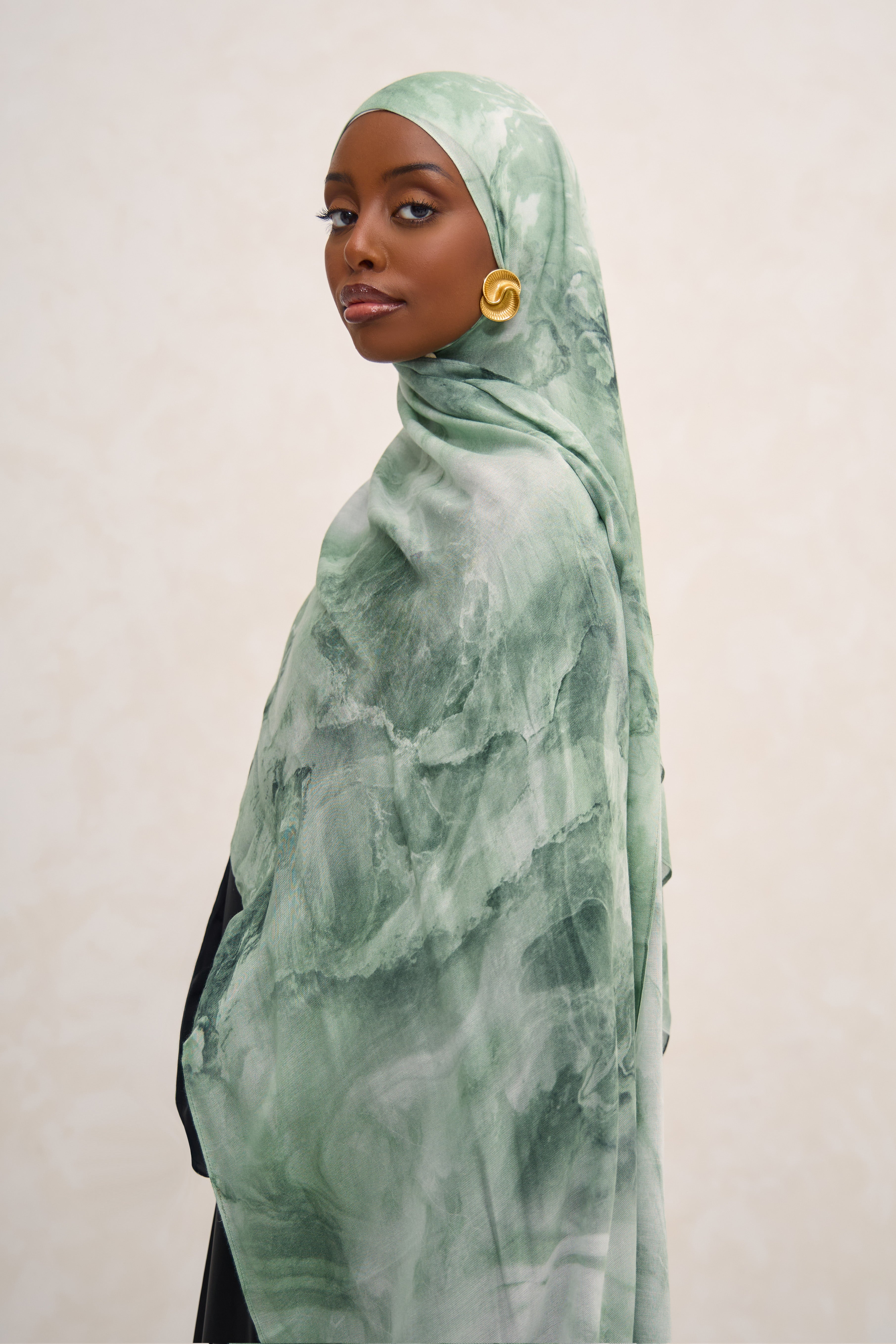 Green Printed Marble Modal Hijab