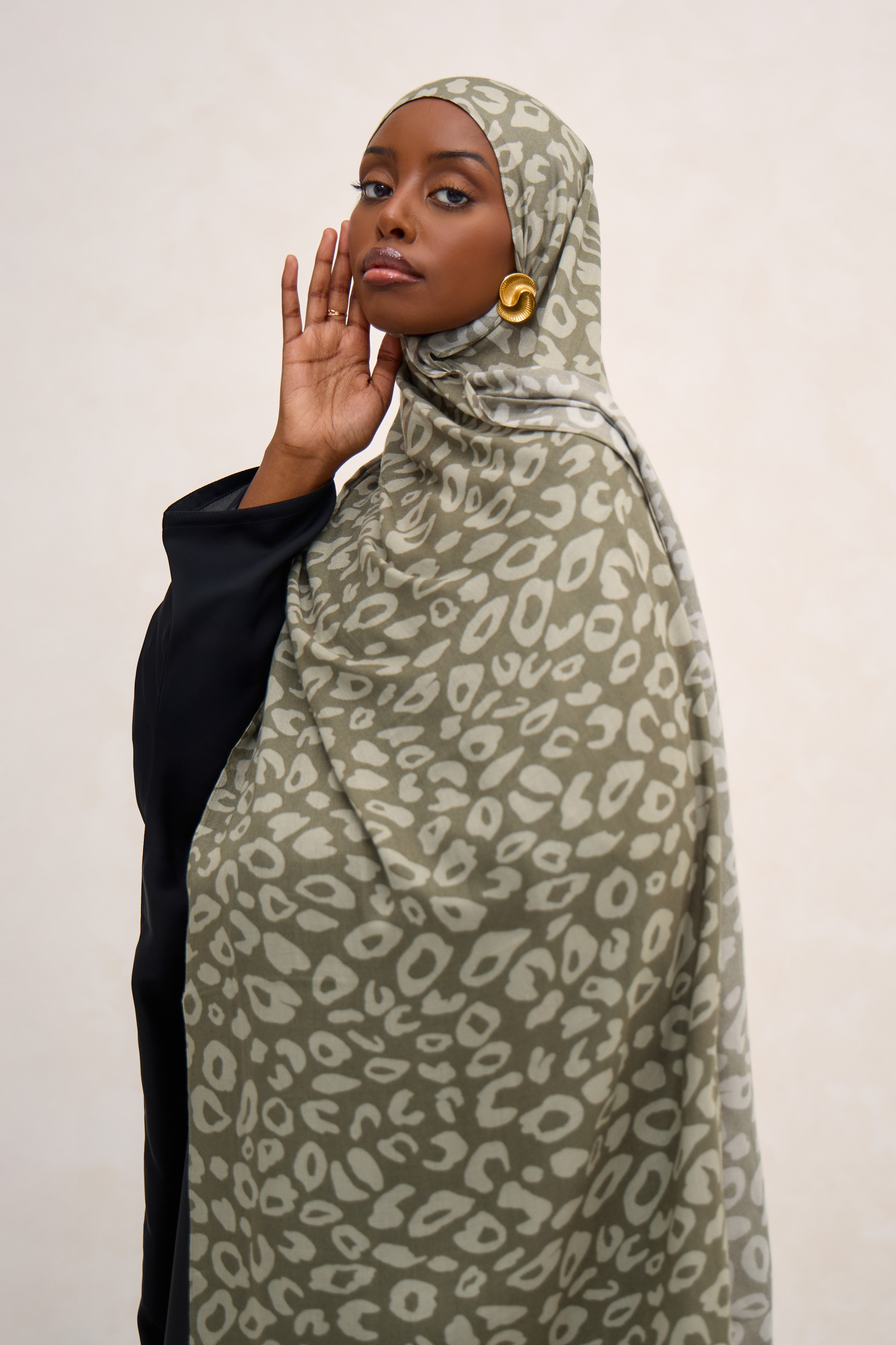 Khaki Printed Leopard Modal Hijab