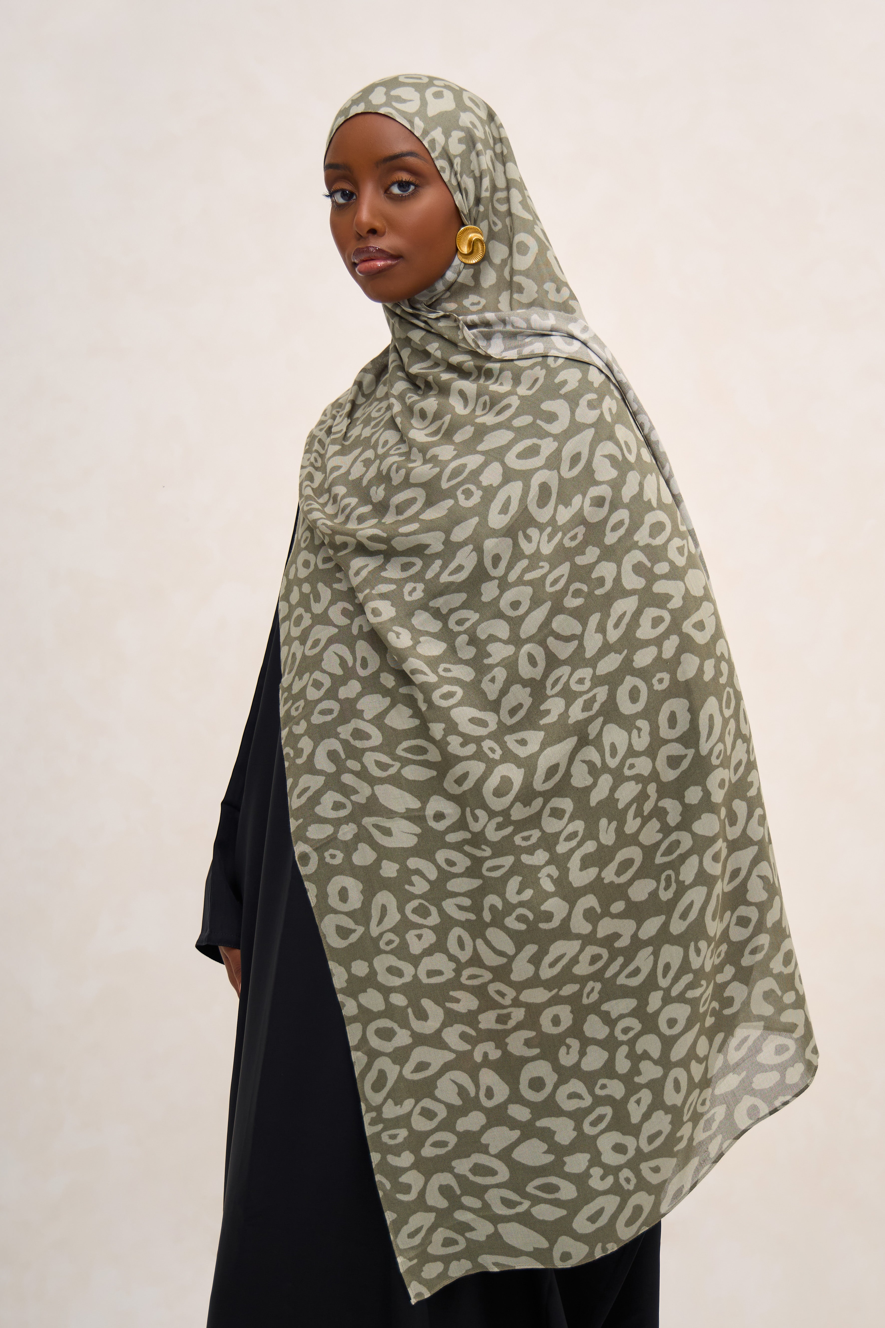 Khaki Printed Leopard Modal Hijab