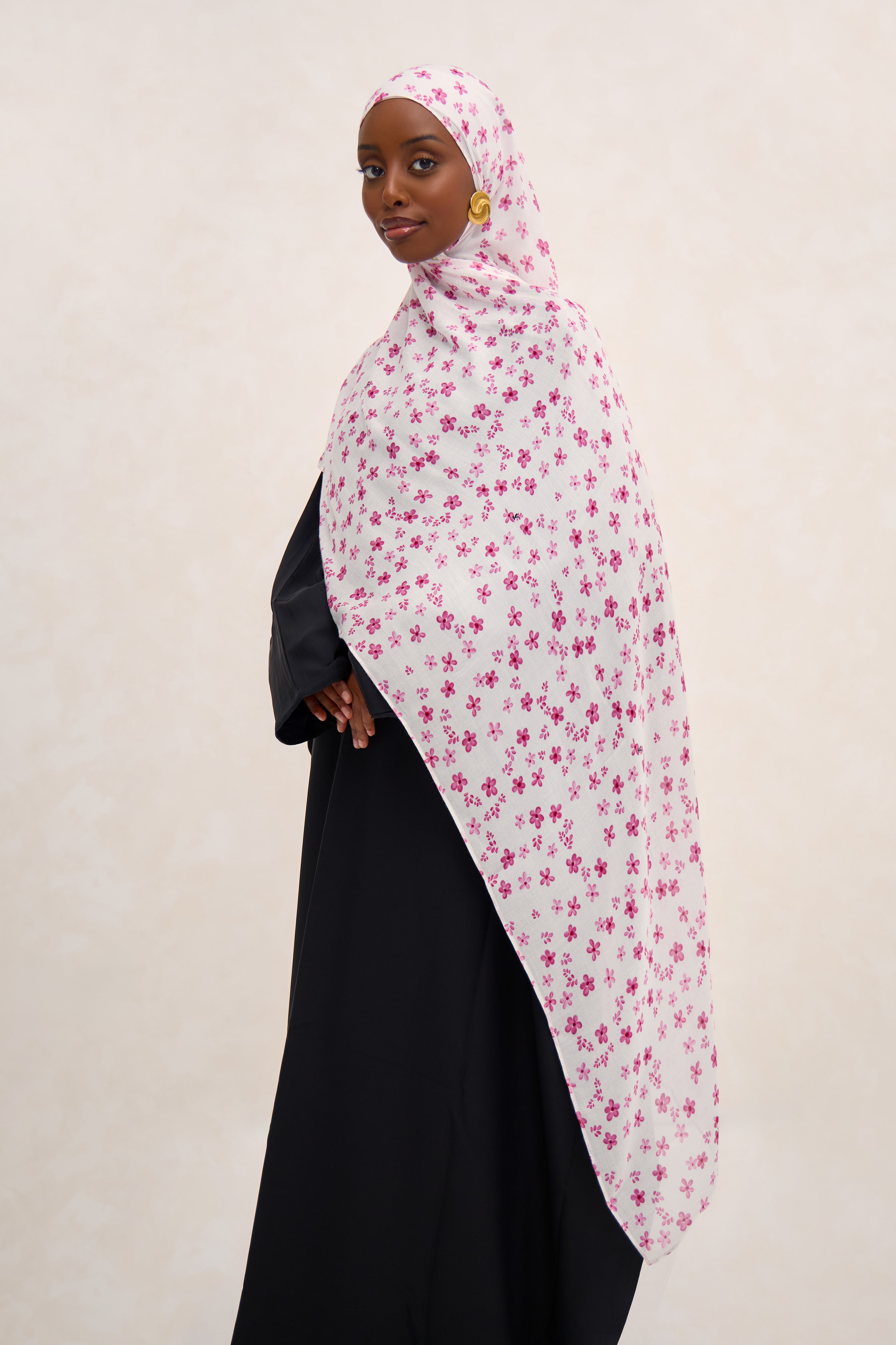 Pink Floral Printed Floral Modal Hijab