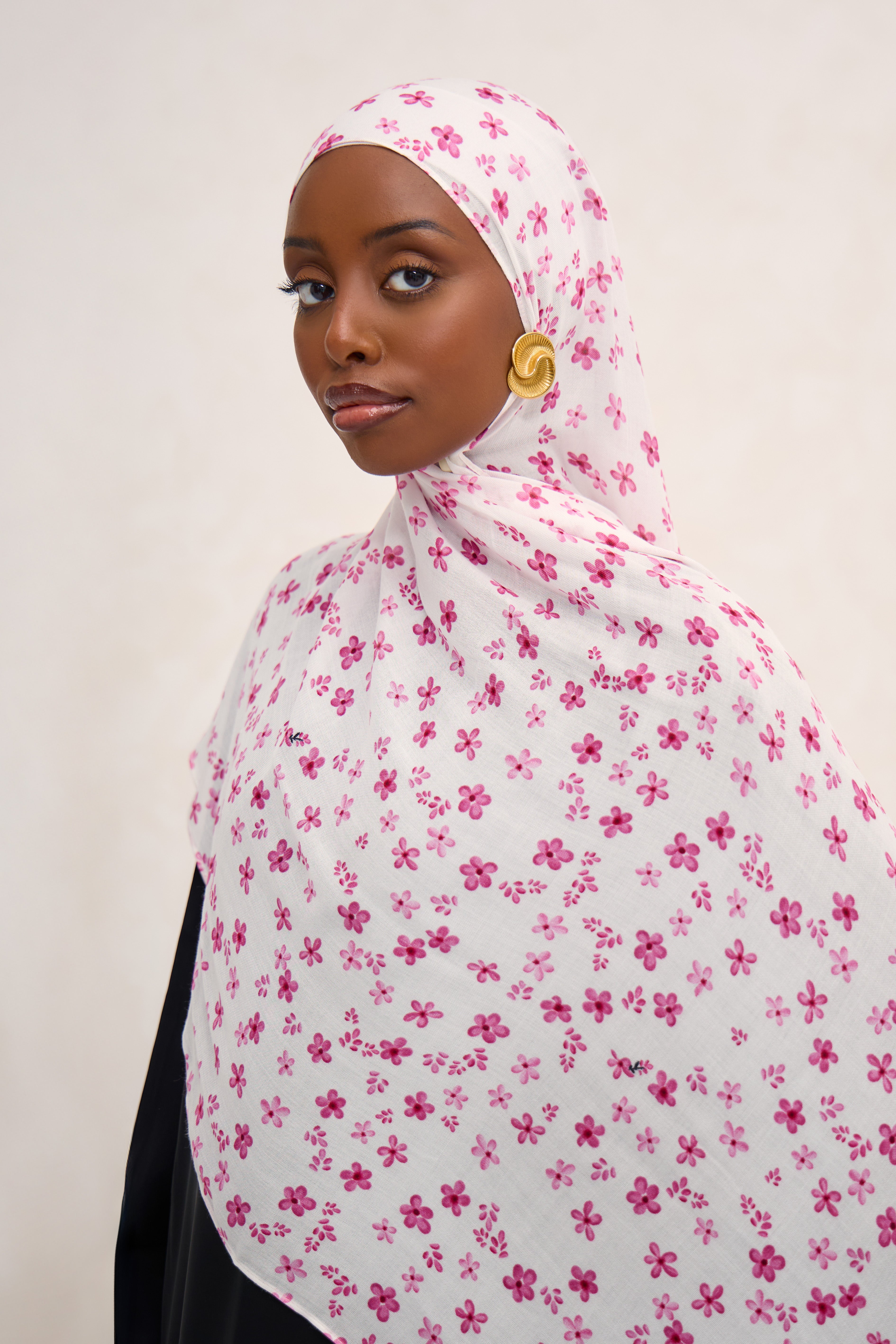 Pink Floral Printed Floral Modal Hijab