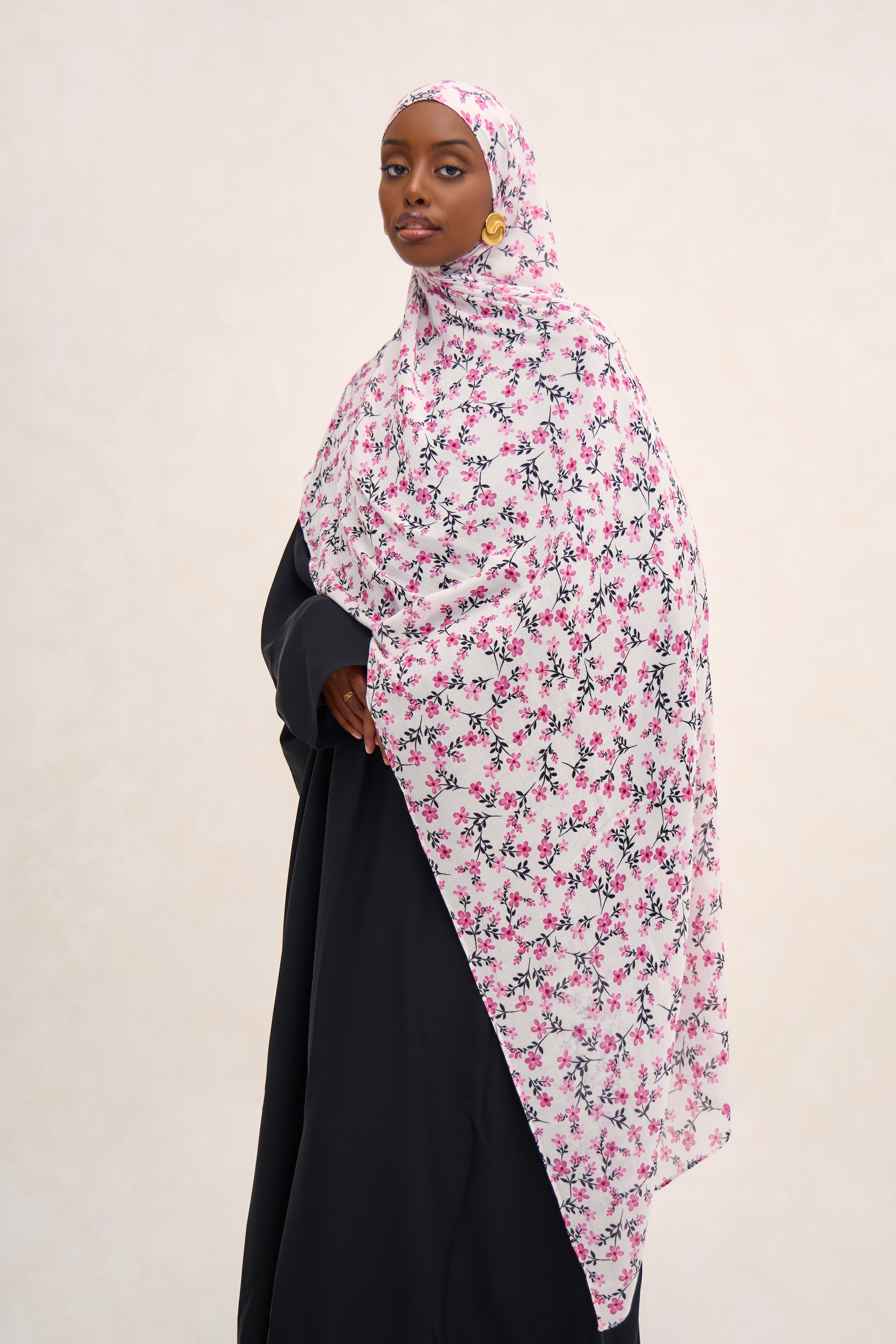 Pink Ditsy Printed Floral Modal Hijab