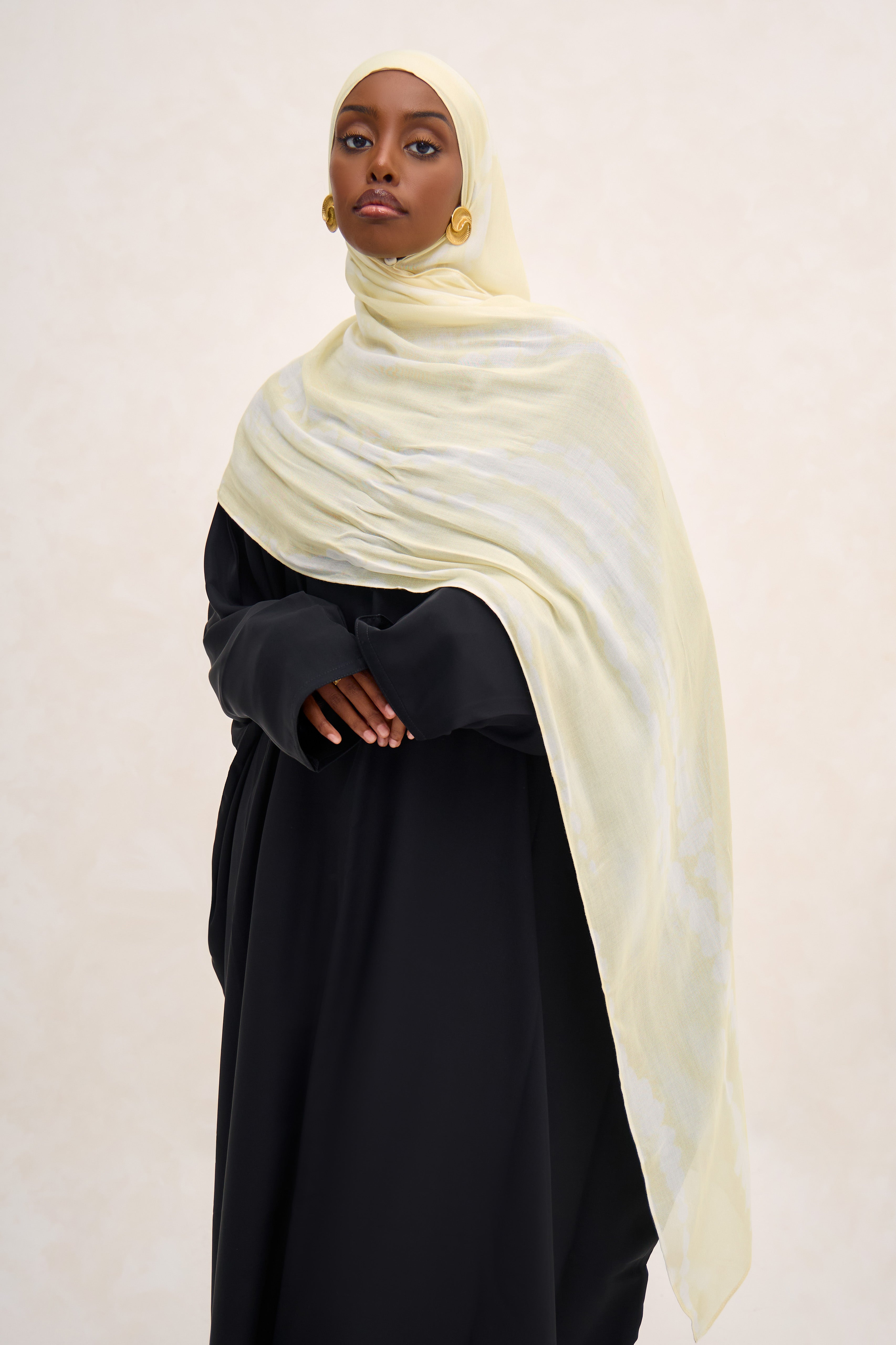 Yellow Printed Shibori Modal Hijab