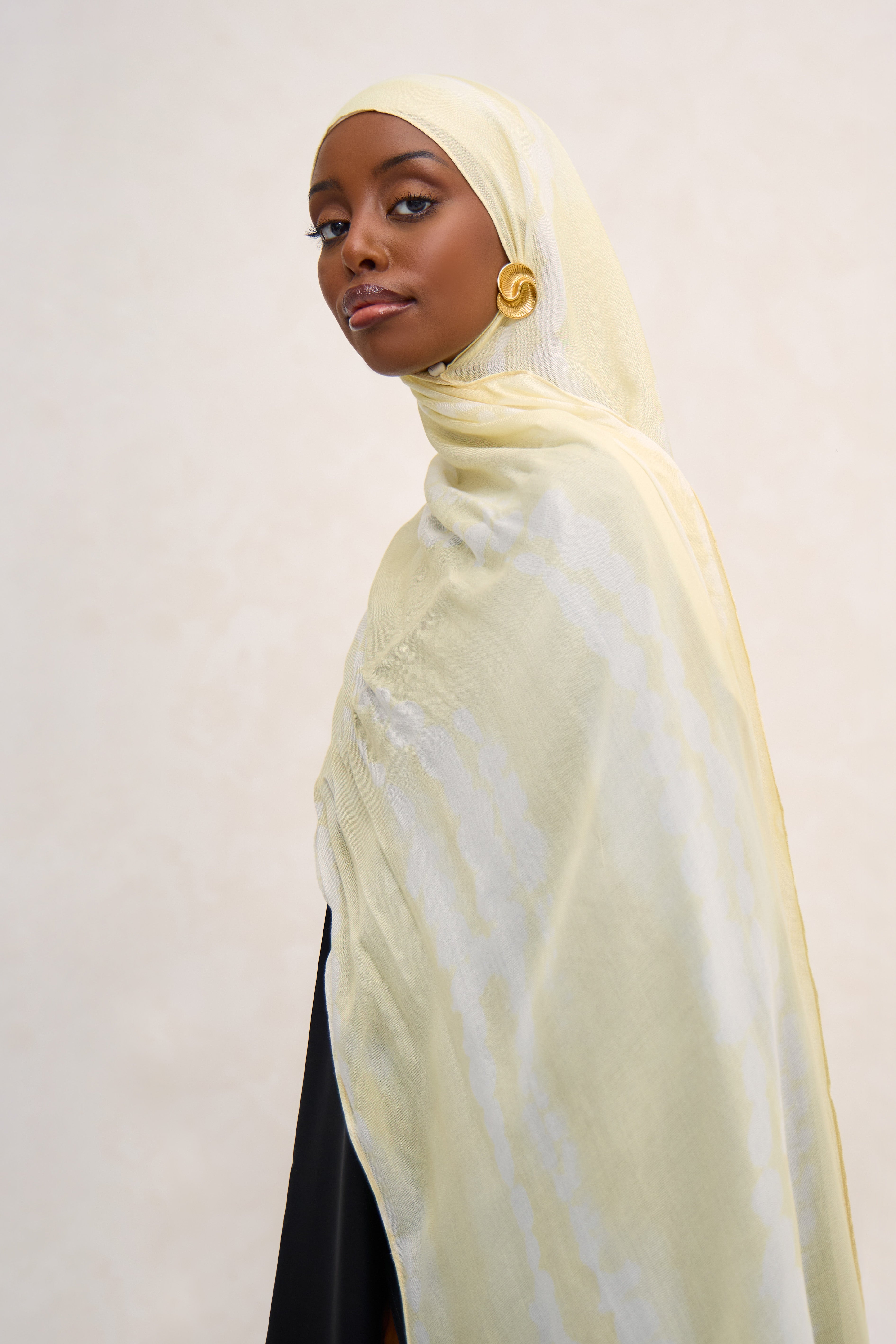 Yellow Printed Shibori Modal Hijab