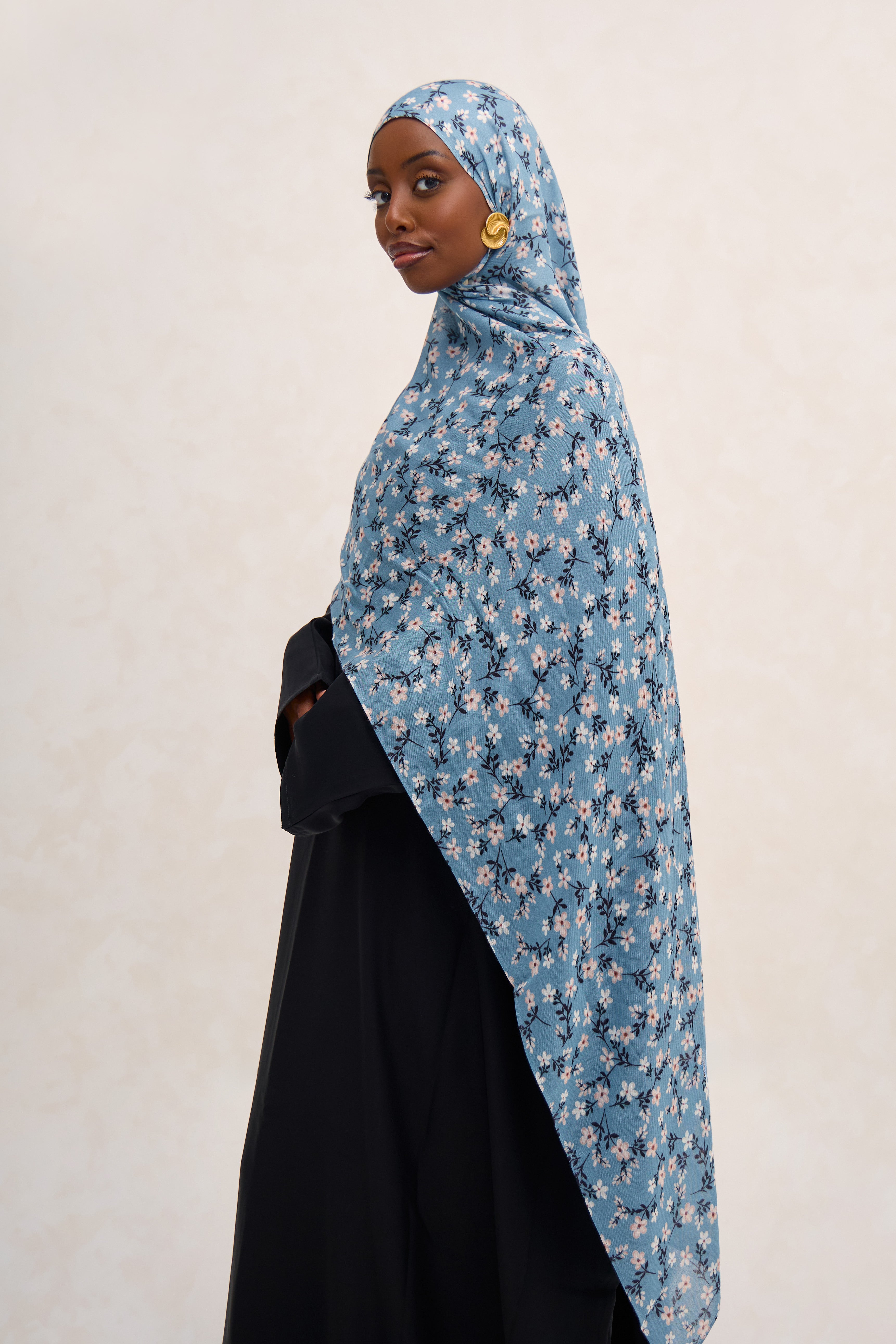 Blue Ditsy Printed Floral Modal Hijab