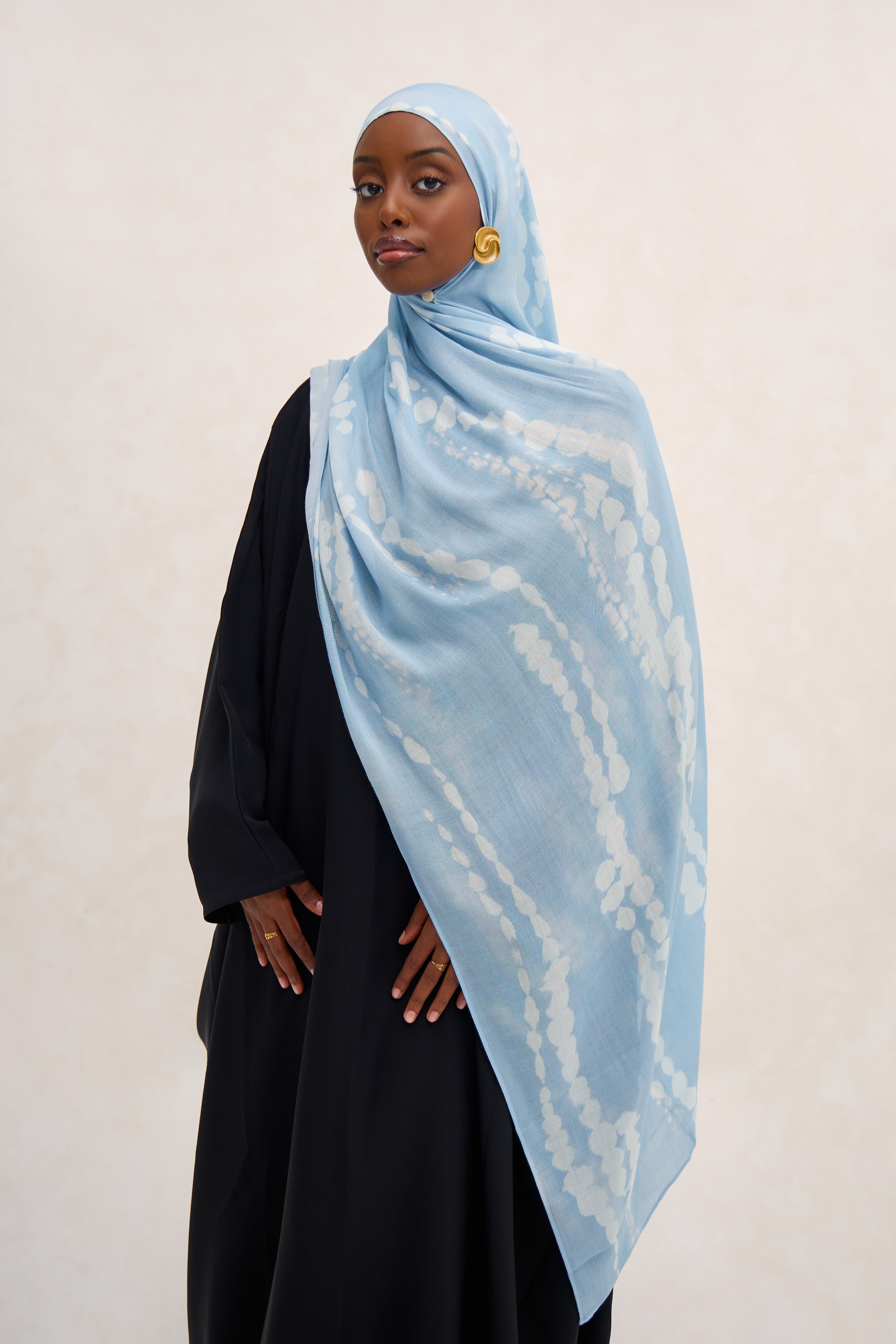 Pastel Blue Printed Shibori Modal Hijab
