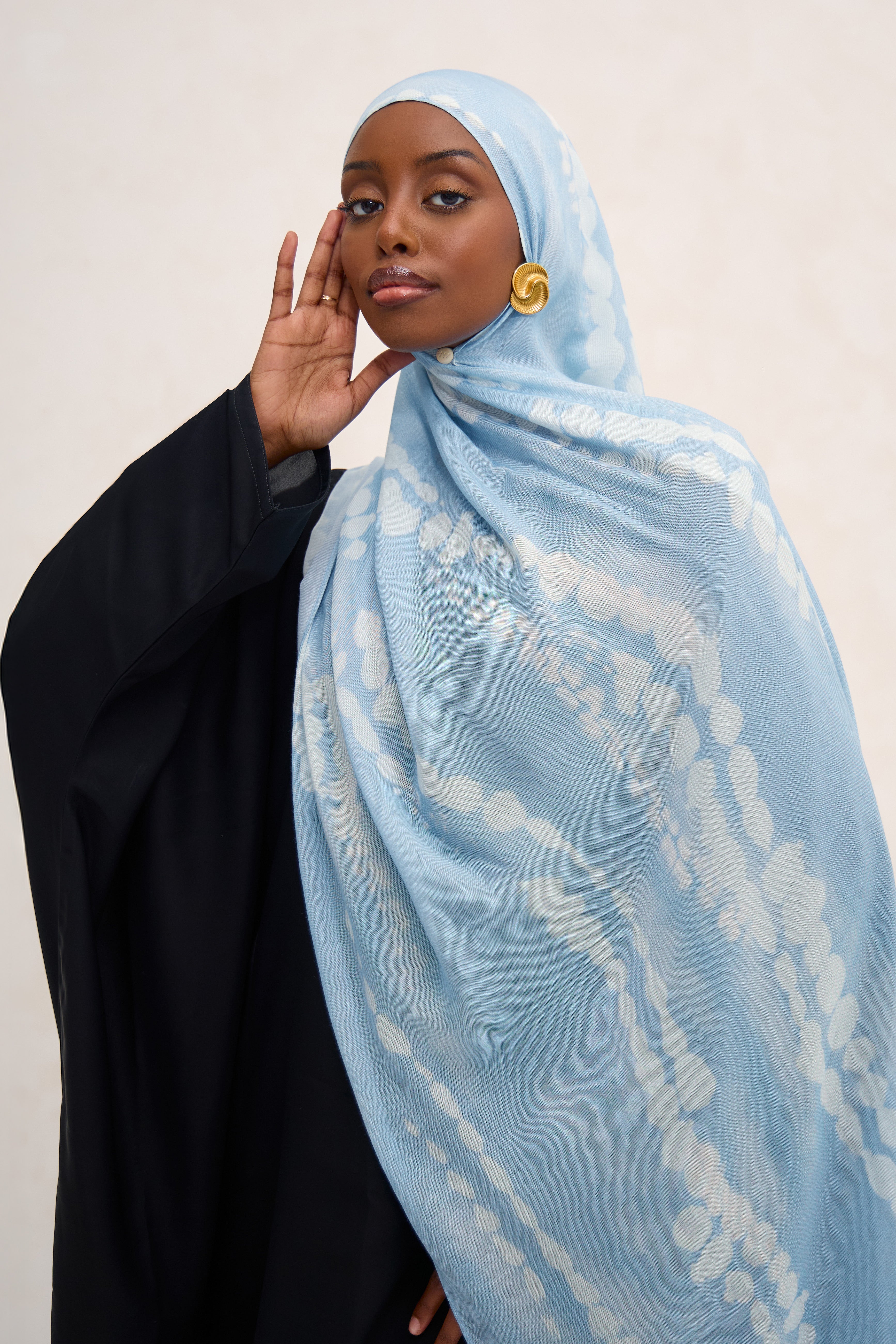 Pastel Blue Printed Shibori Modal Hijab
