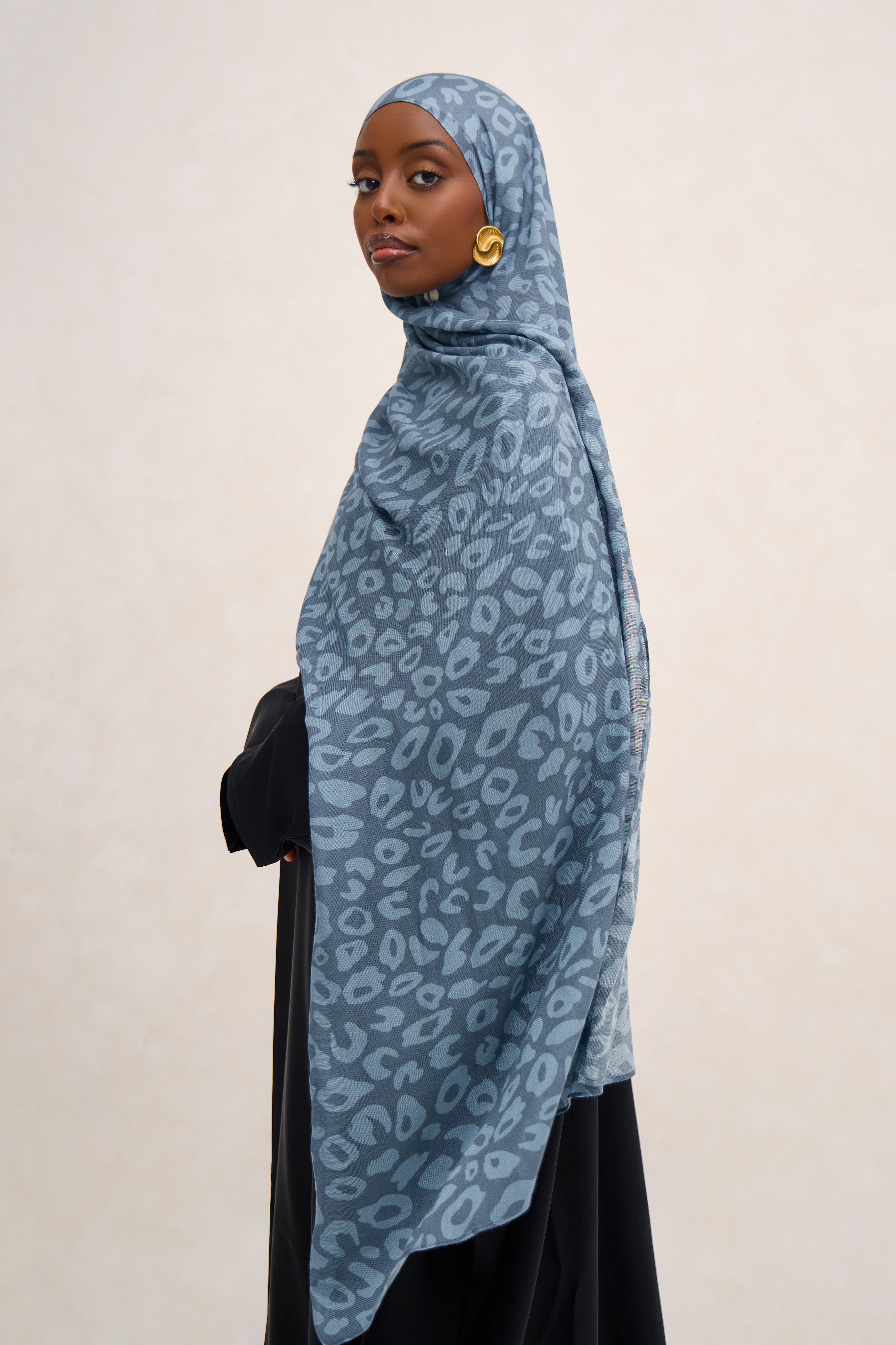 Opal Blue Printed Leopard Modal Hijab